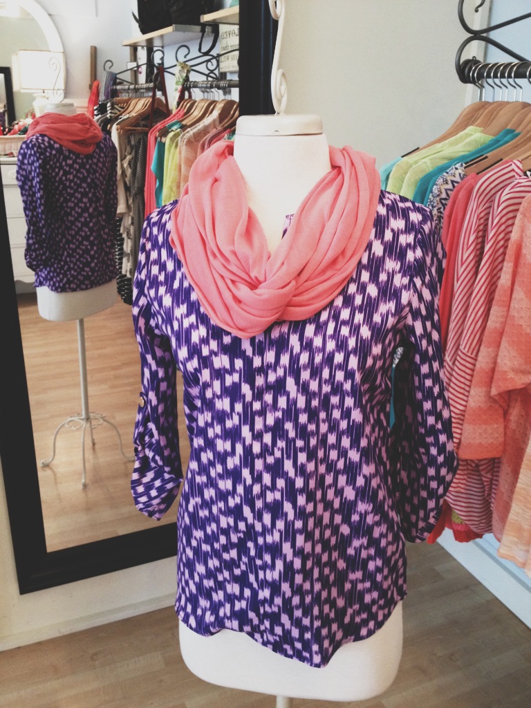 Purple Blouse with Pink Infinity Scarf