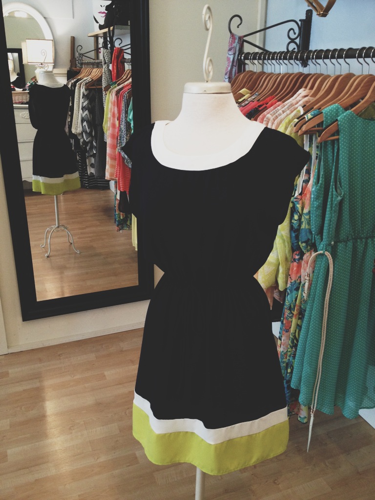 Navy Blue Dress with Lime Green Stripe
