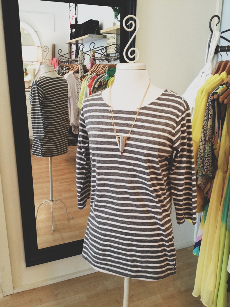 Charcoal Striped Boatneck Top