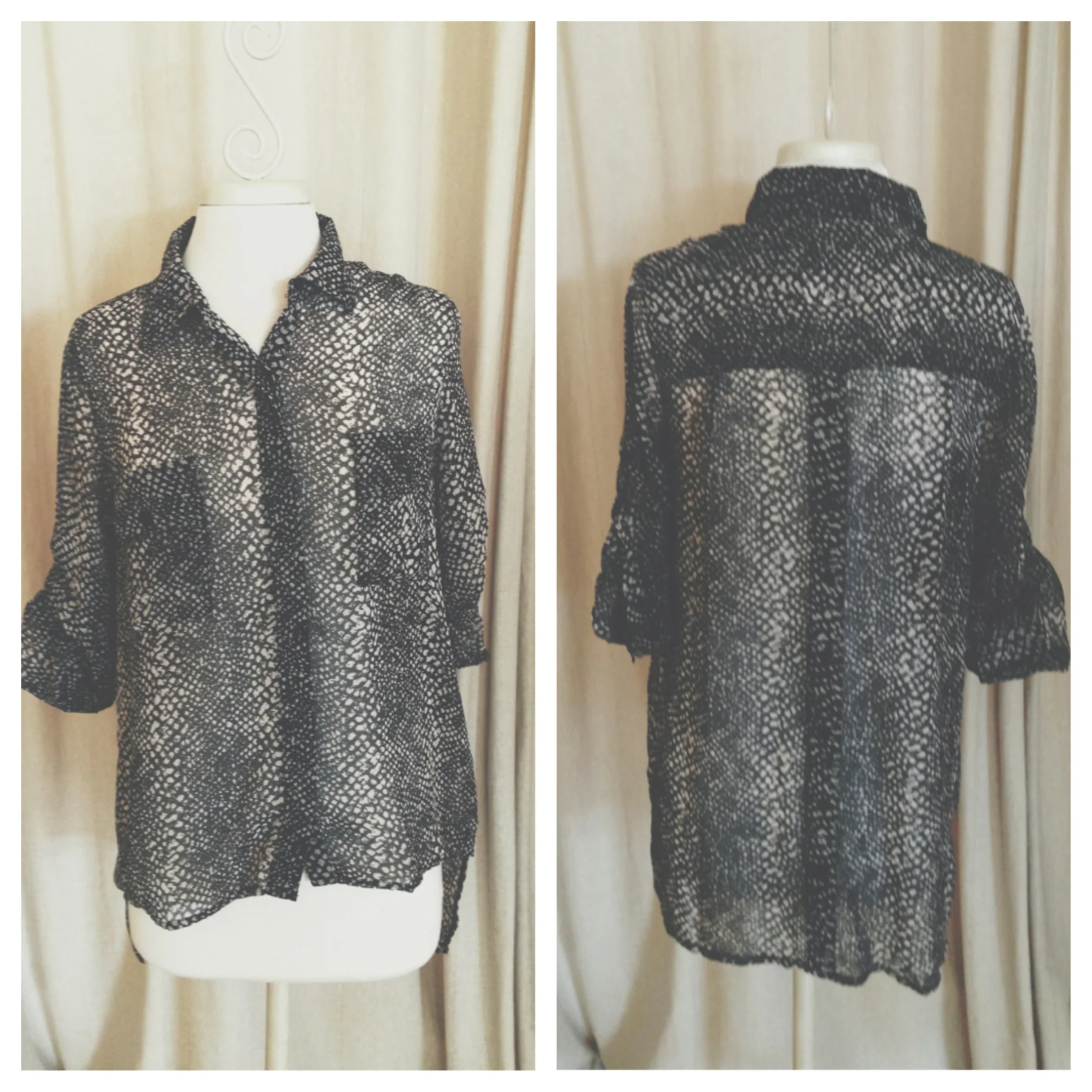 I mean, the back of this snake print blouse says it all. It's long enough to wear with leggings without worry!
