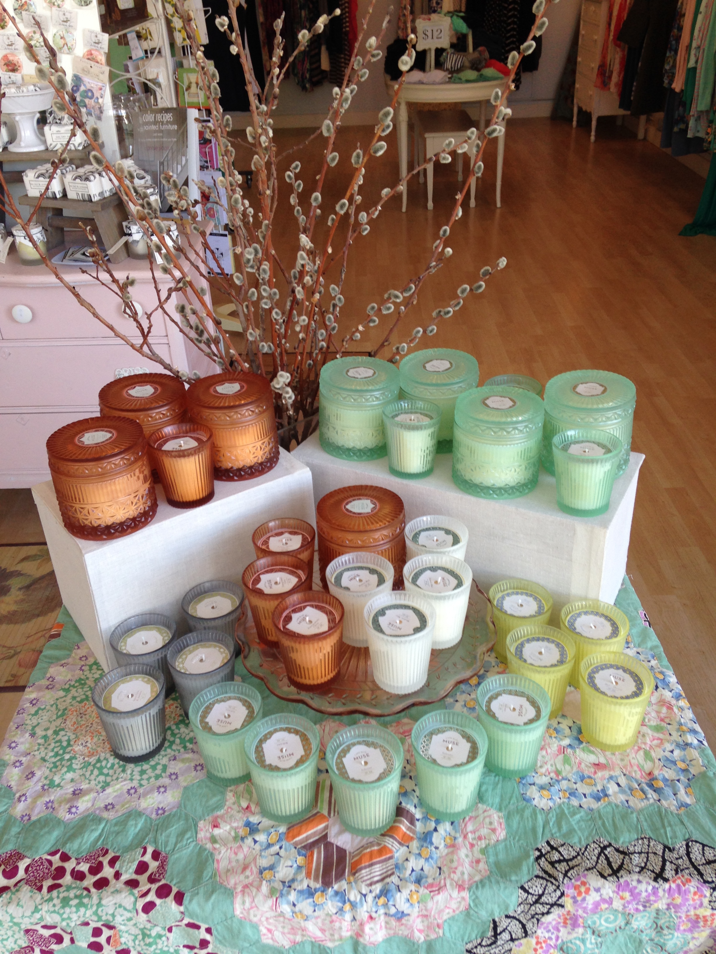 Capri Blue Muse candles in multiple scents including: volcano, aloha orchid, modern mint, velvet moss + jasmine, pomegranate citrus. 