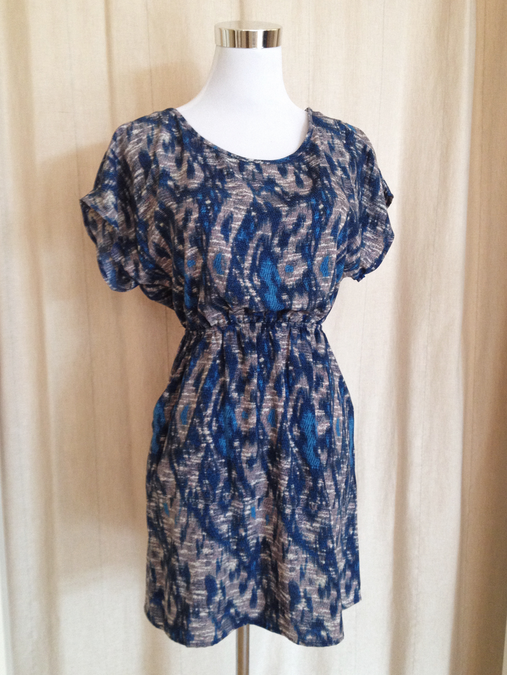 Blue Cap Sleeve Print Dress
