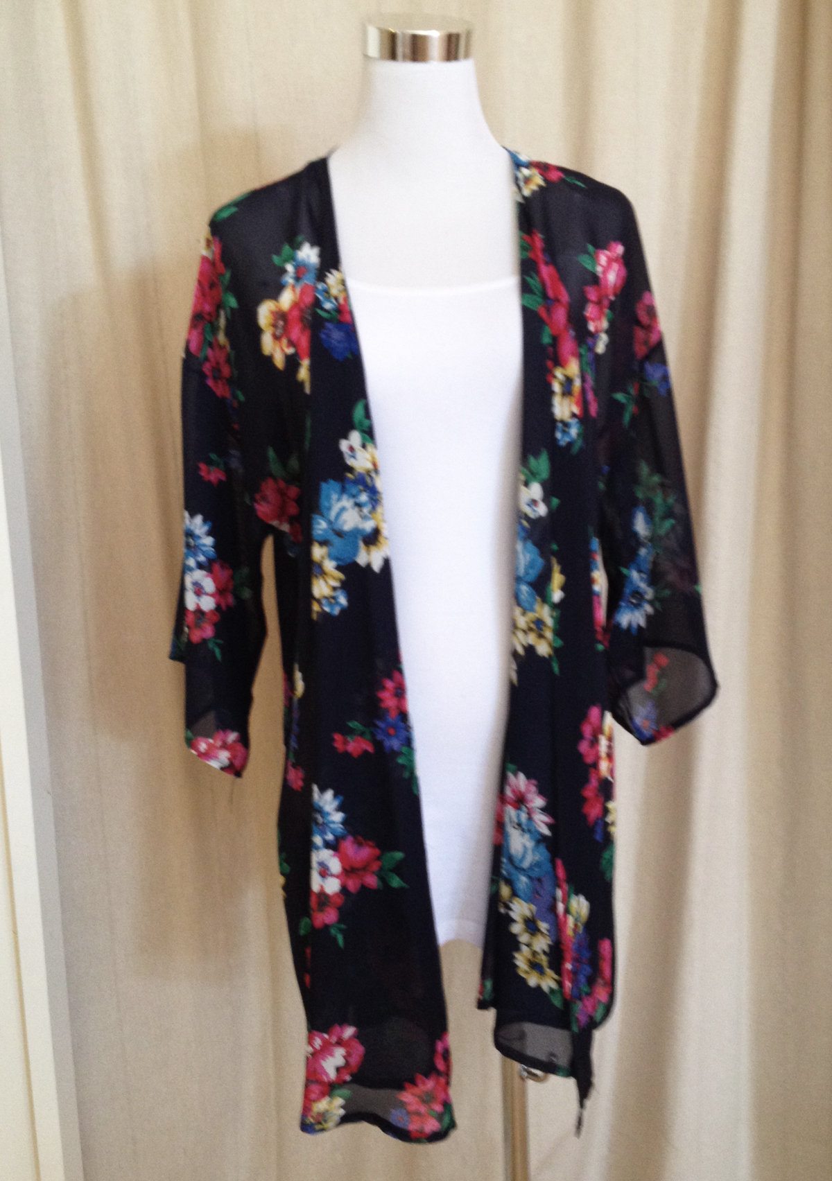 Navy Floral Chiffon Cardigan