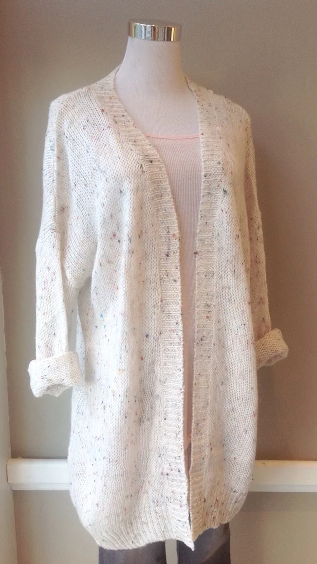 Confetti print kint cardigan in Ivory, $38