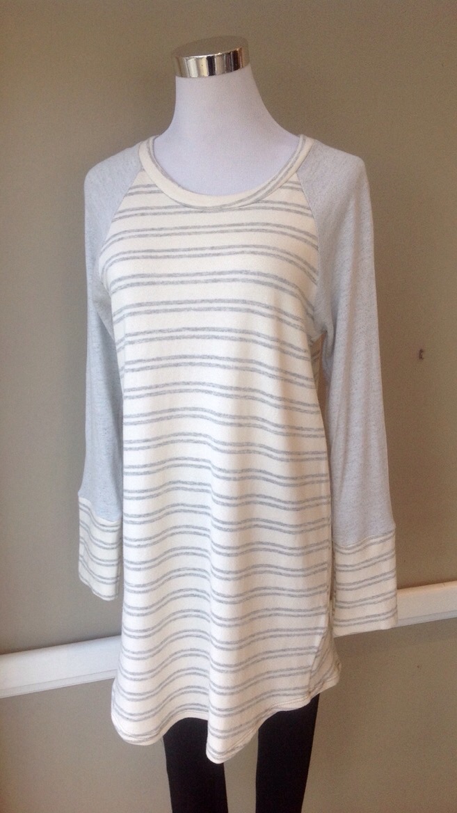 French terry knit tunic in Light Grey/Ivory, $34