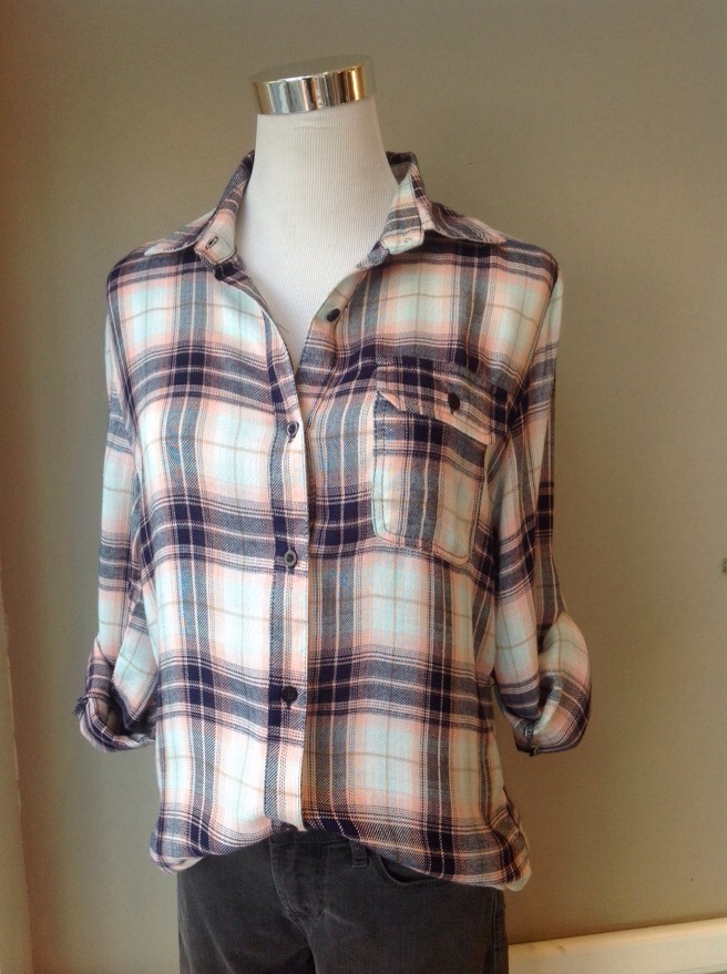 Cotton plaid shirt in Blue/Pink, $38