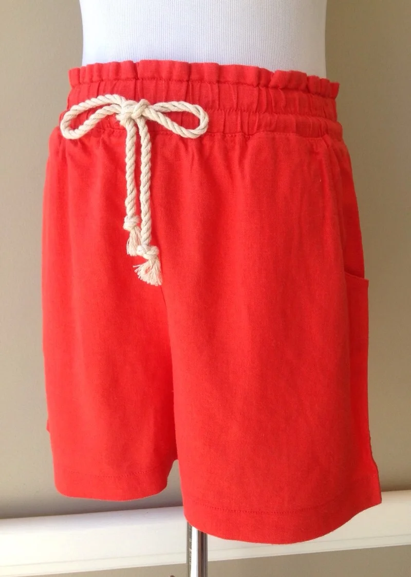 Linen blend pull-on short with waist tie and side pockets, $32