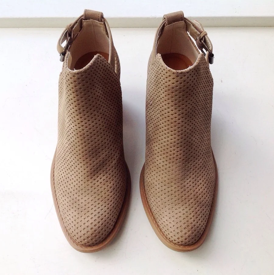 Perforated faux suede booties, $45 