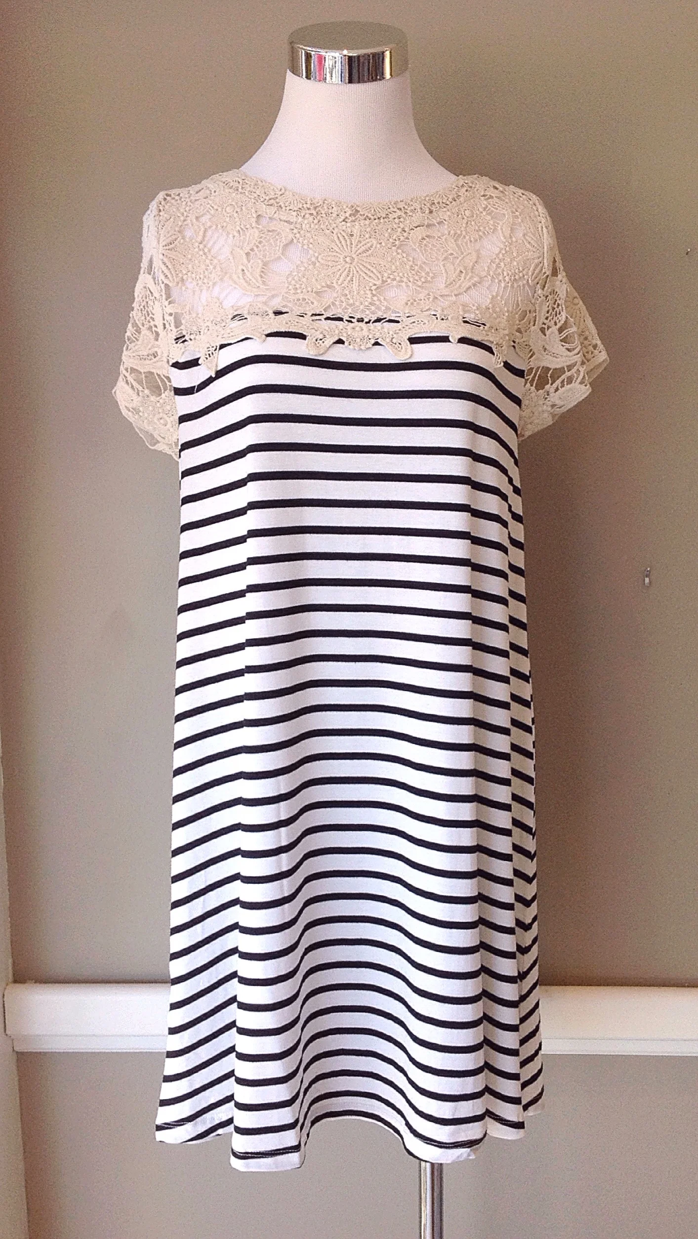 Lace and stripe tunic dress, $38