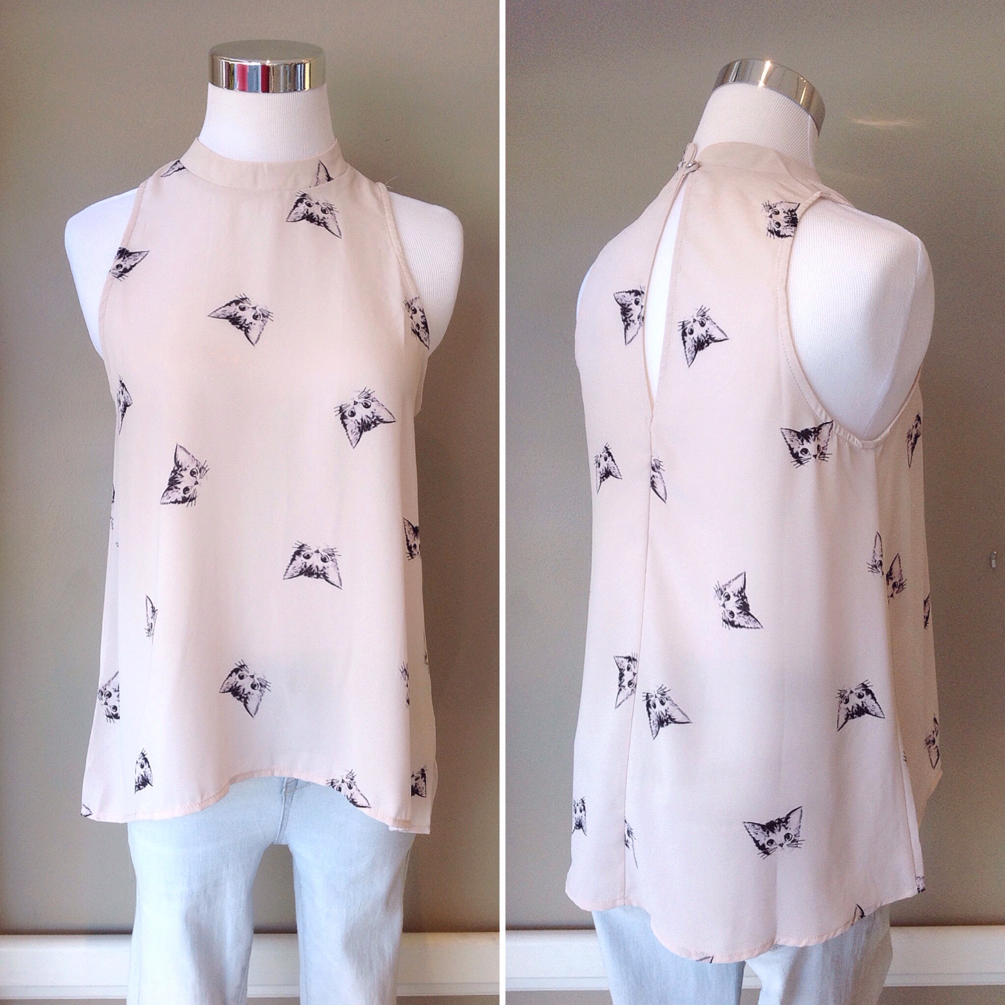 A-line cat print tank in blush, $34