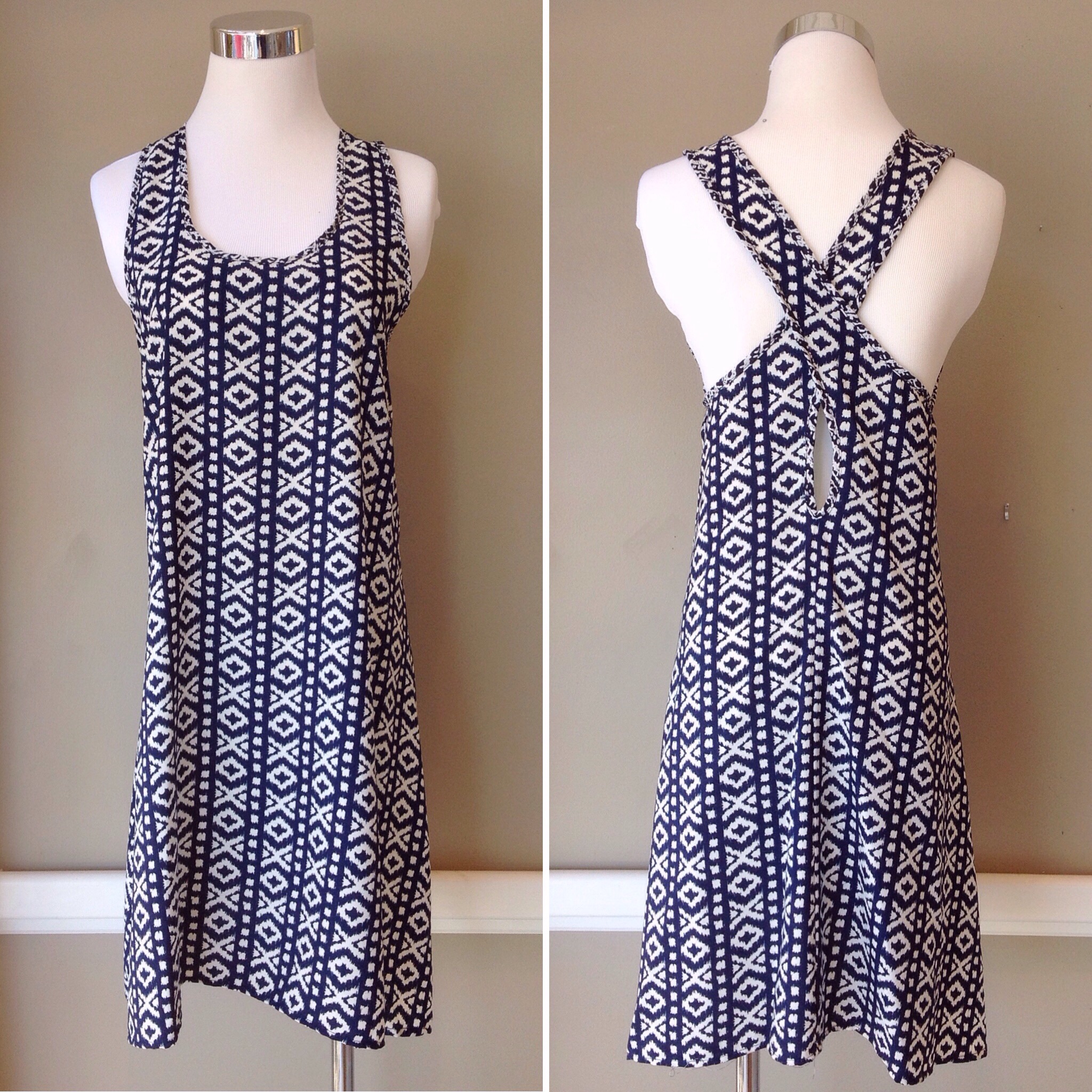 Lightweight woven tank dress in navy/white, $35