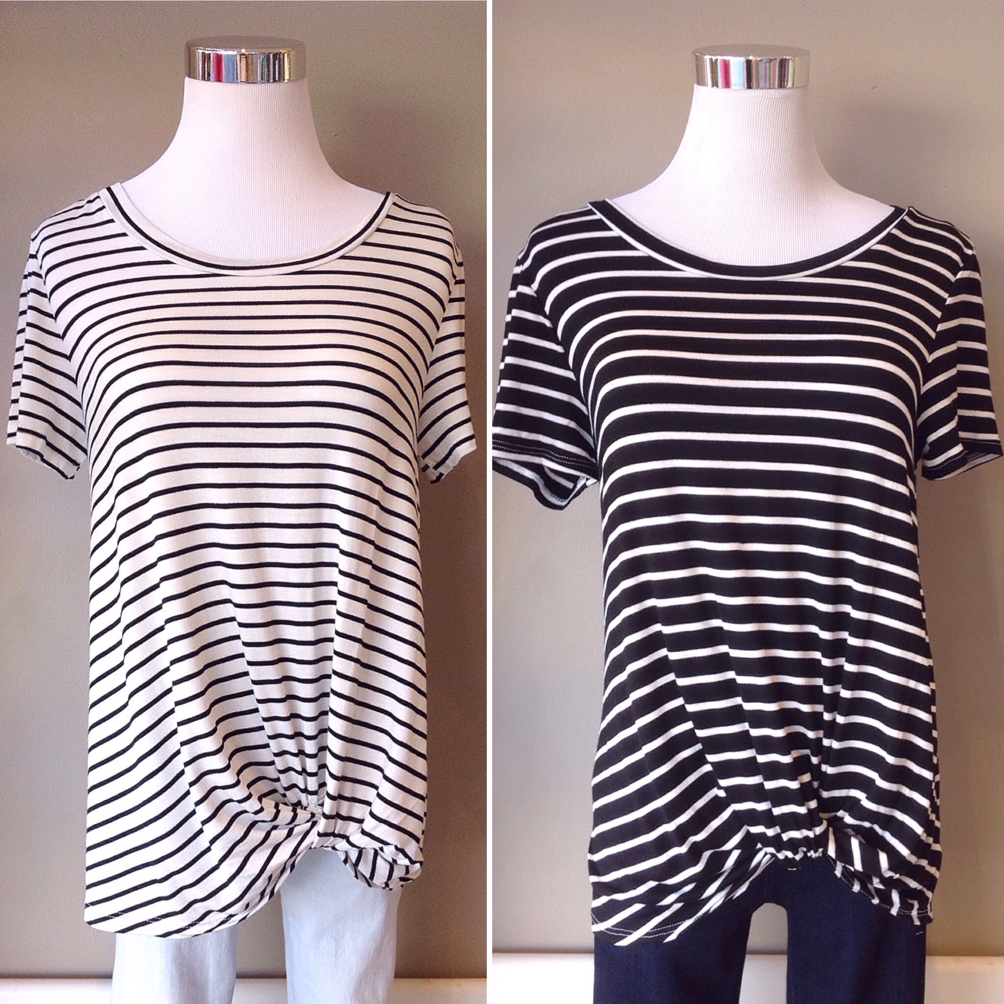 More lightweight twist front tees for $28. Also available in solid charcoal and black.