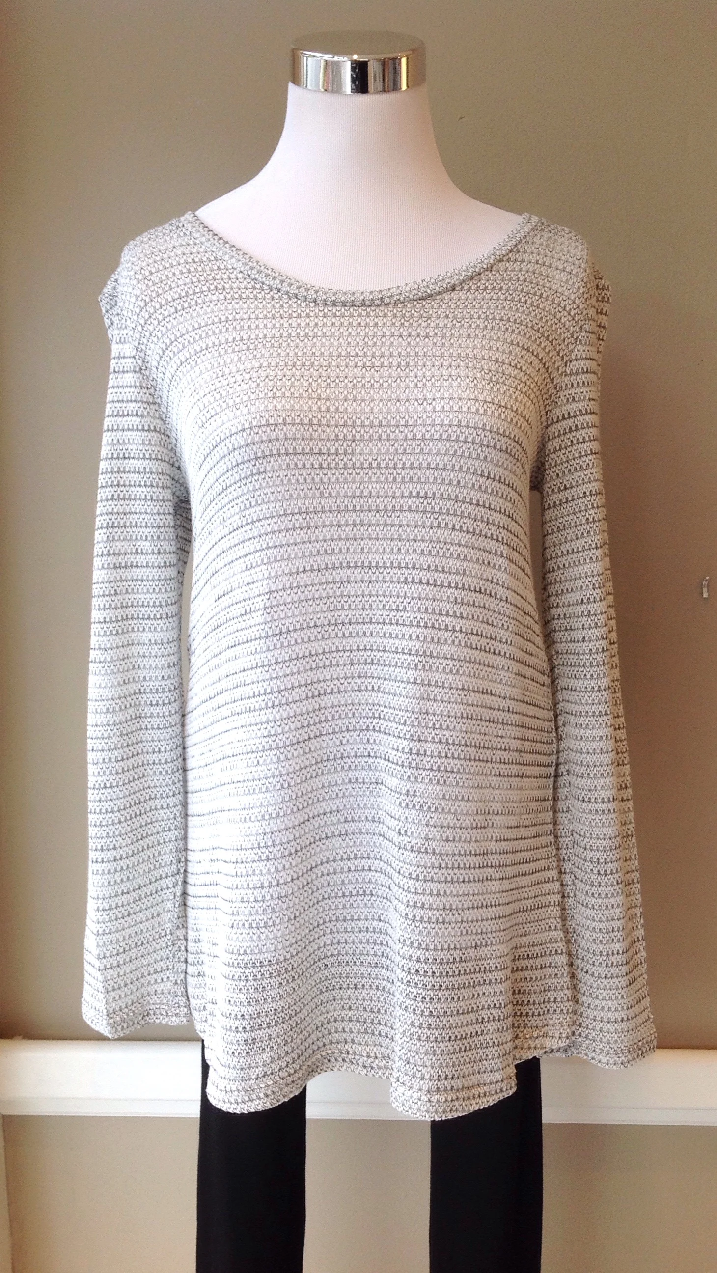 Space stripe lightweight sweater in ivory/heather grey, $34