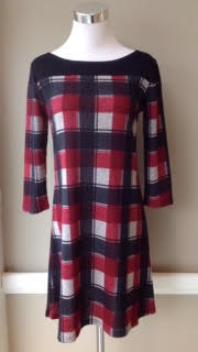 Plaid tunic dress in black/ivory/wine $42