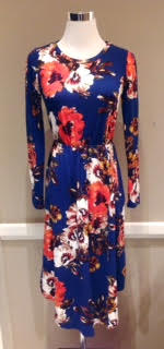 Floral knit midi dress with rounded hem and side pockets, $38