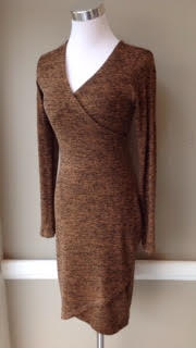 Wrap front, sweater knit dress in two-tone rust, $45