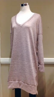 Loose fit sweater dress in two-tone dusty pink, $35