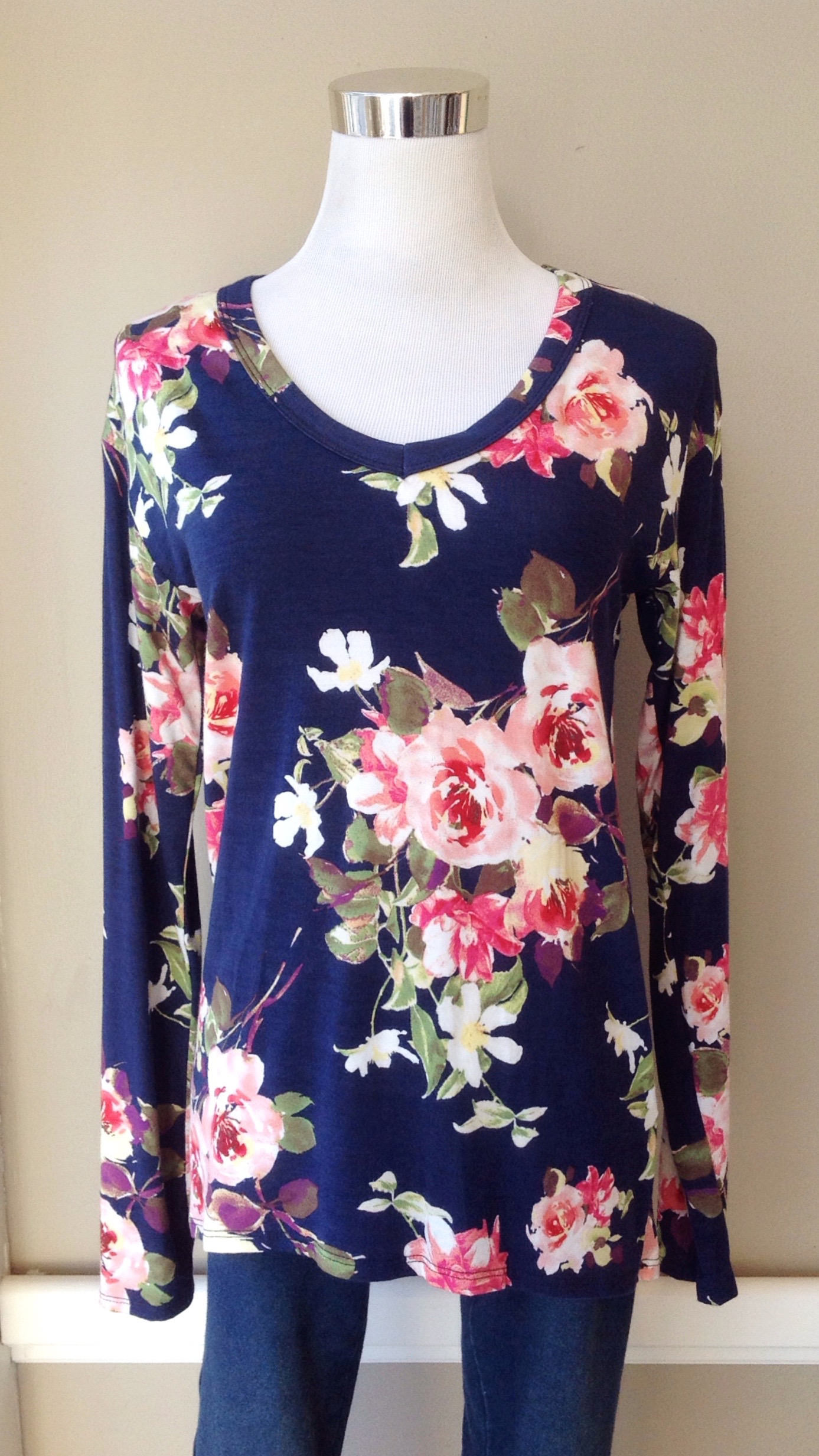 Floral print top in navy/multi, $32