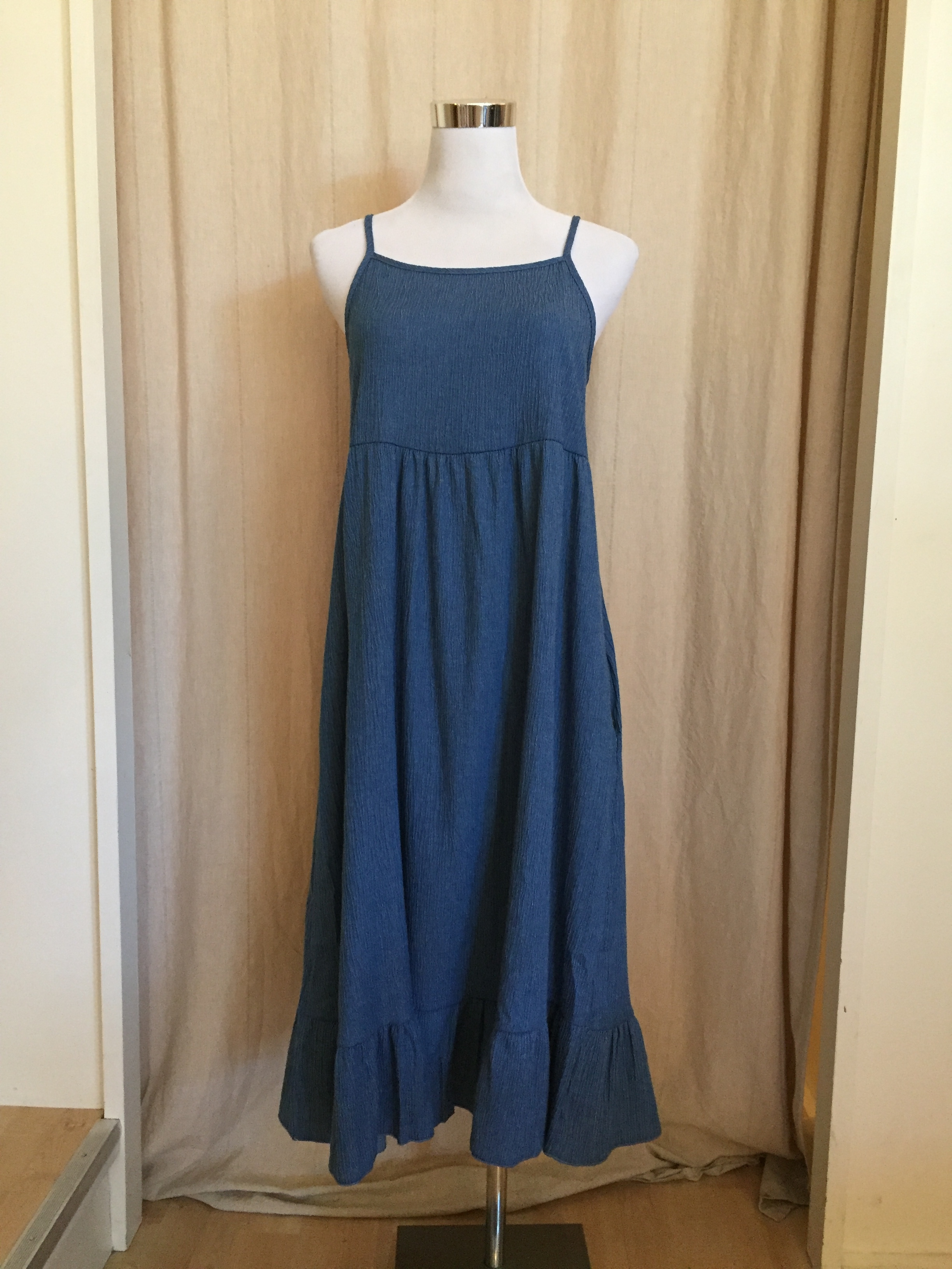  Ruffle denim Dress, $48  (Has pockets!) 