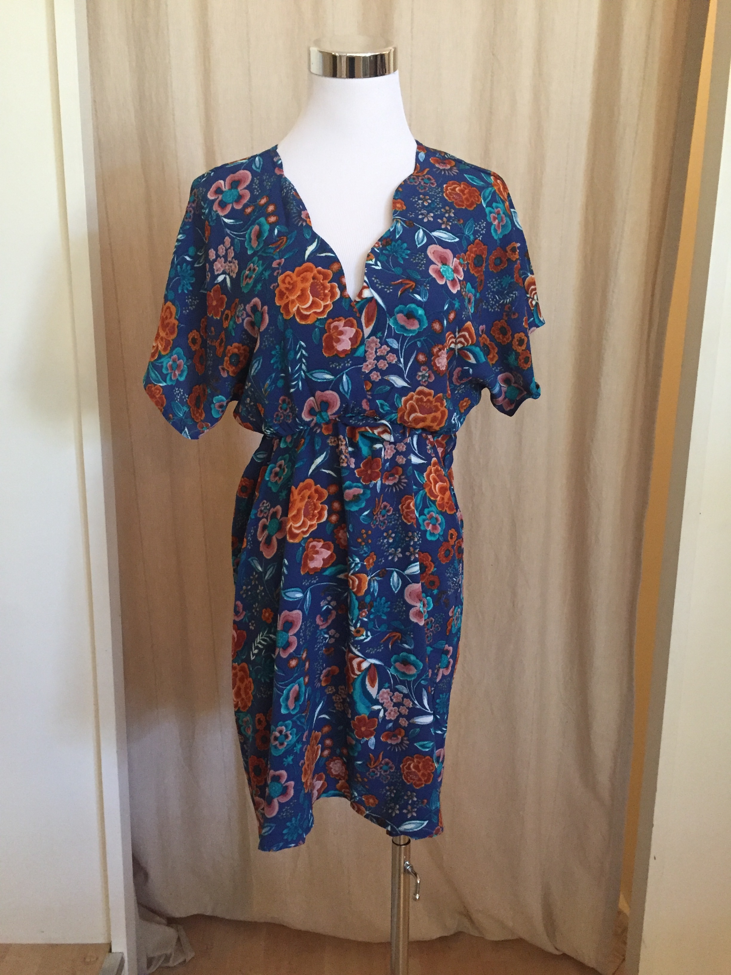 Cool Blue and Rust Floral Dress, $35