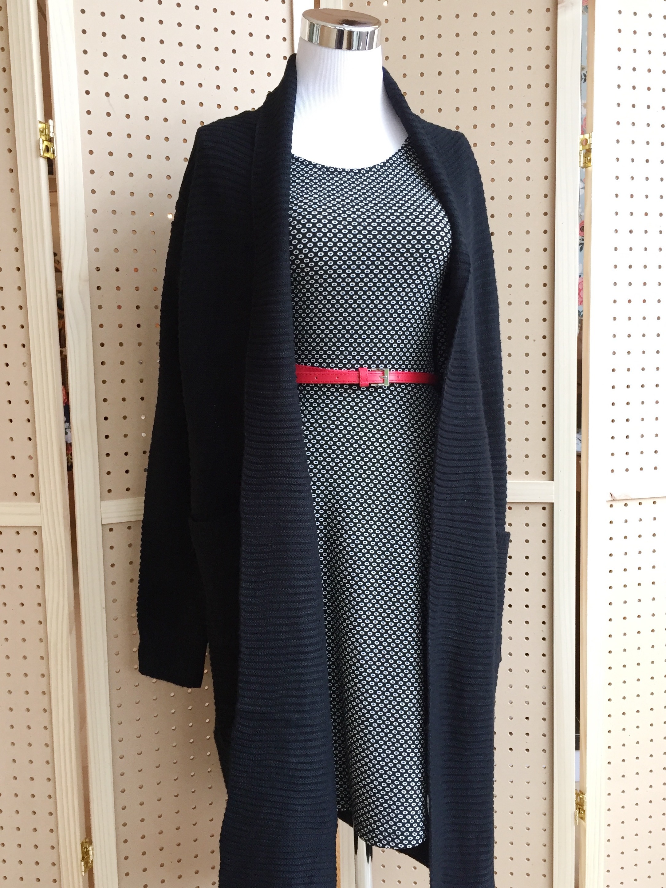 Gilli Belted Dress ($45) paired with Hailey & Co Chunky Cardi ($54)