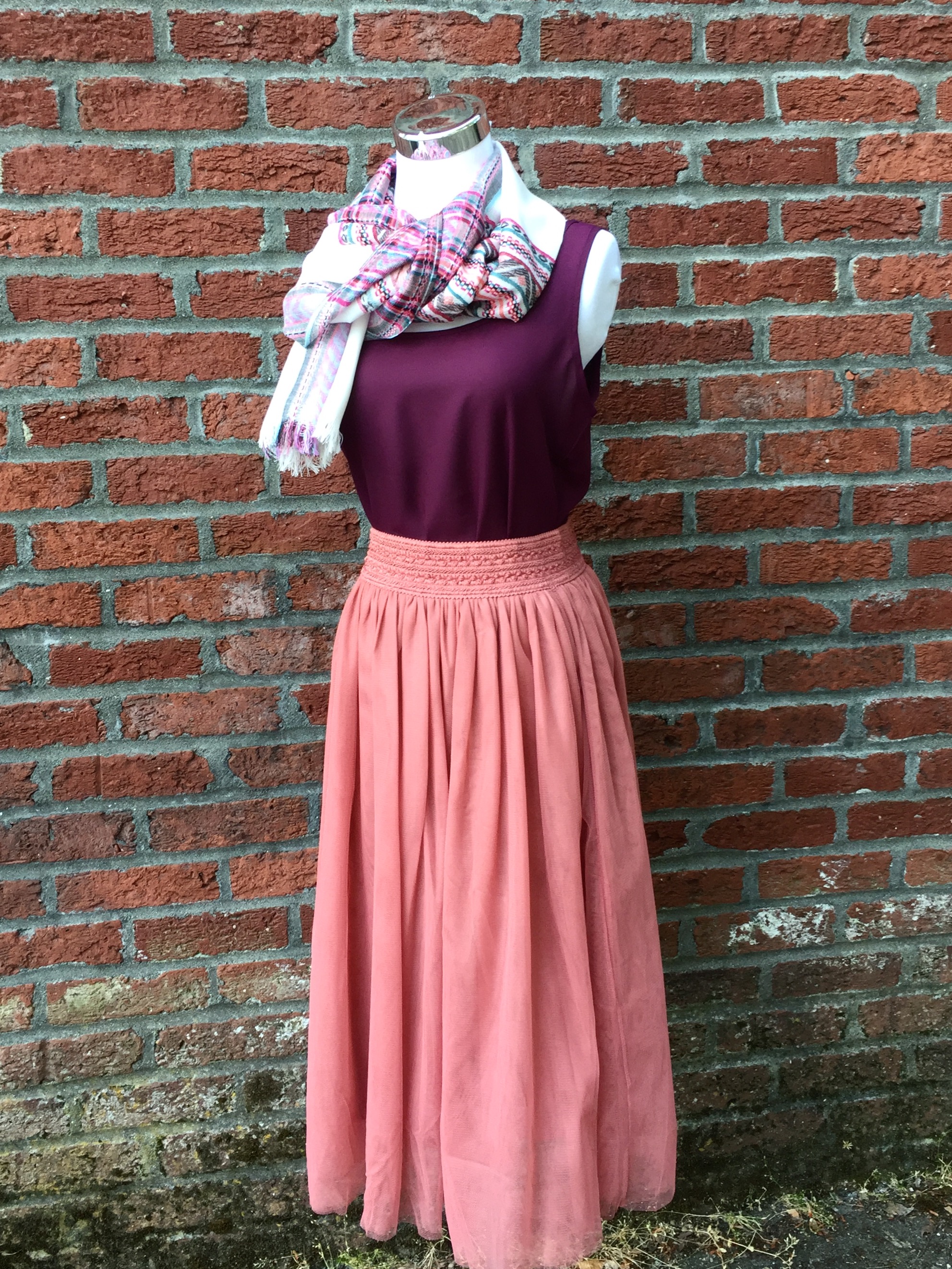Wine Tank (Also in orange, $21) Pink Midi Skirt ($35)