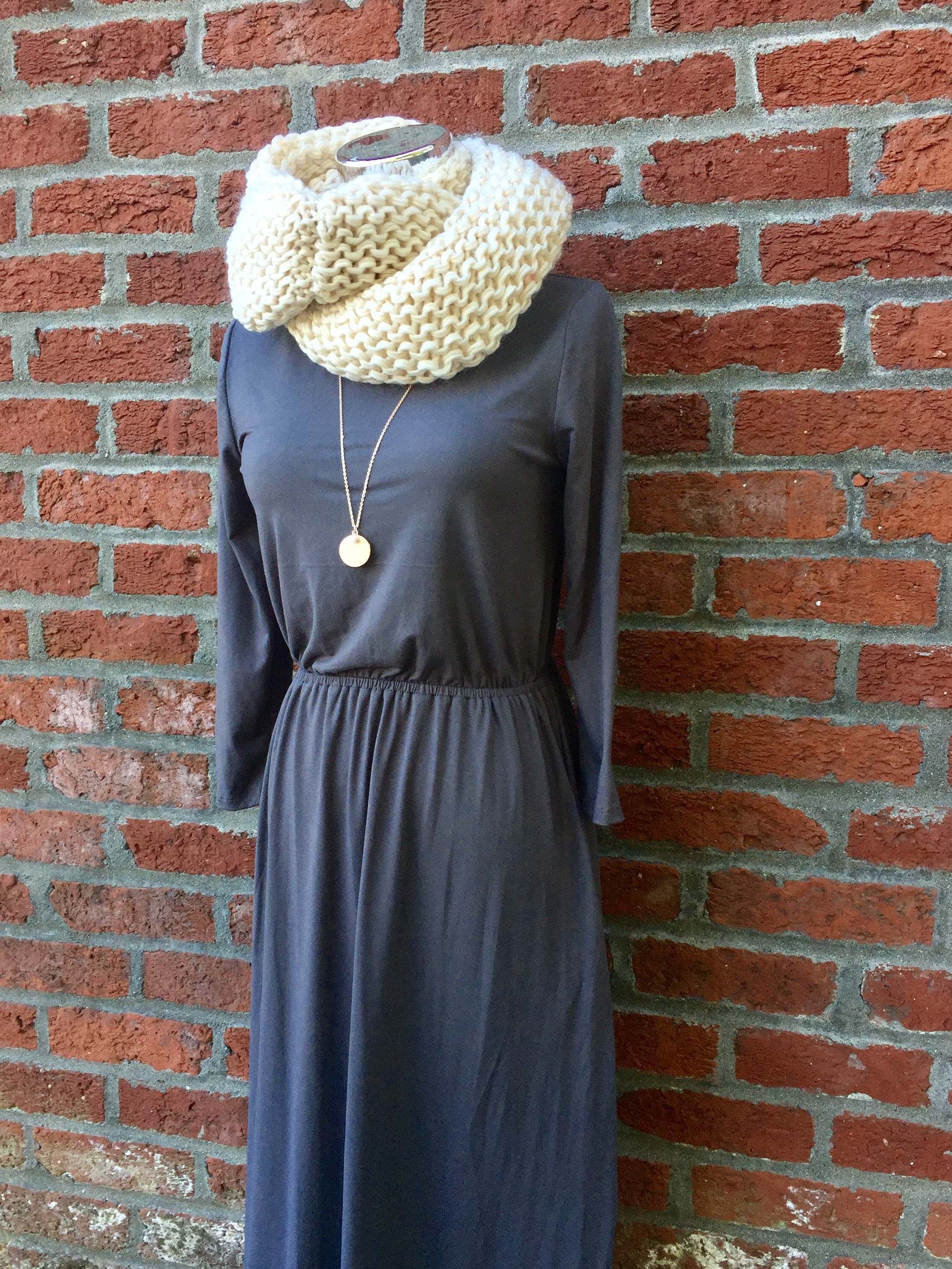 Reb + J Grey Dress ($35) with Chunky Scarf ($21)