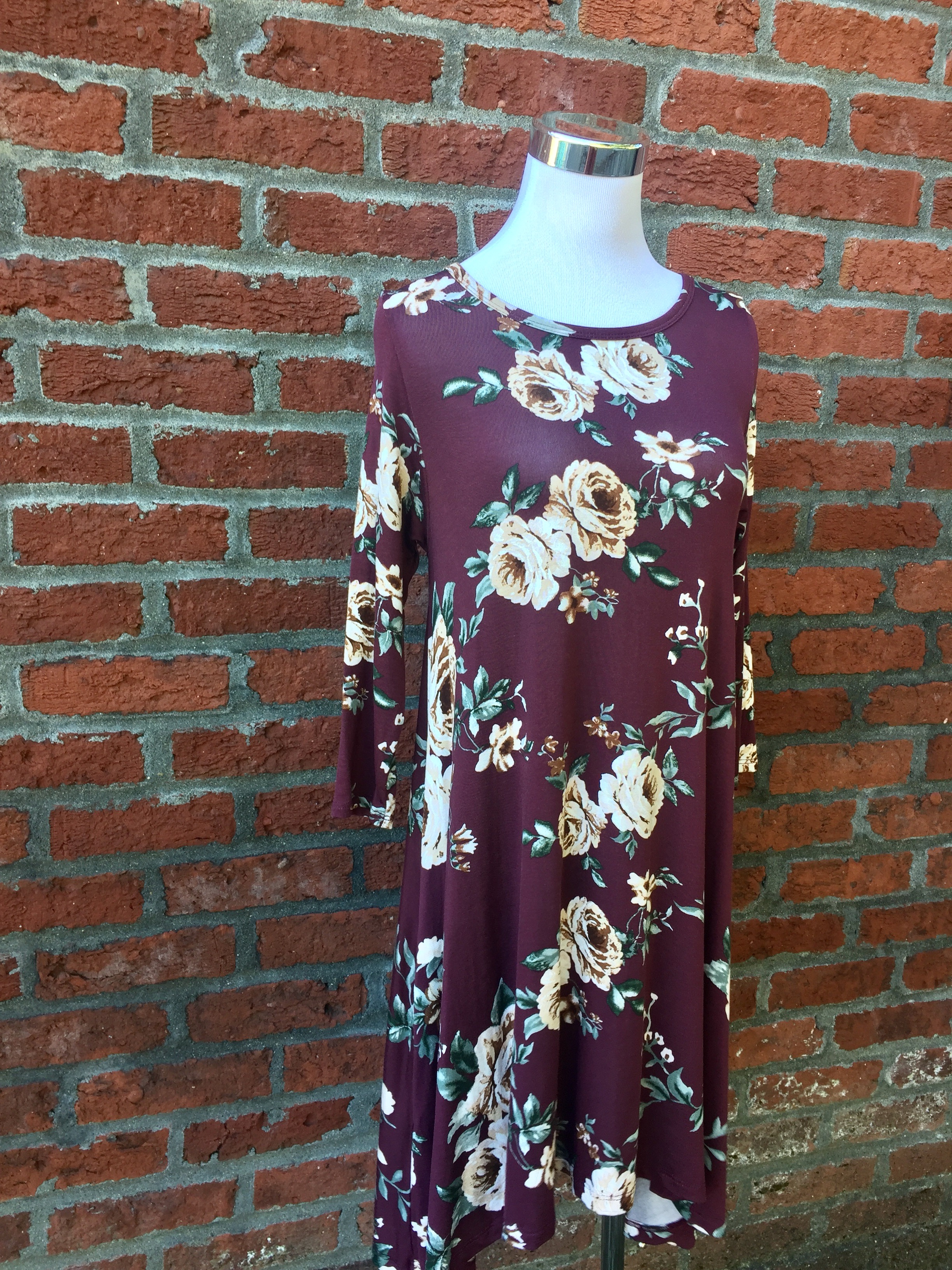 Burgundy Floral Dress ($38)