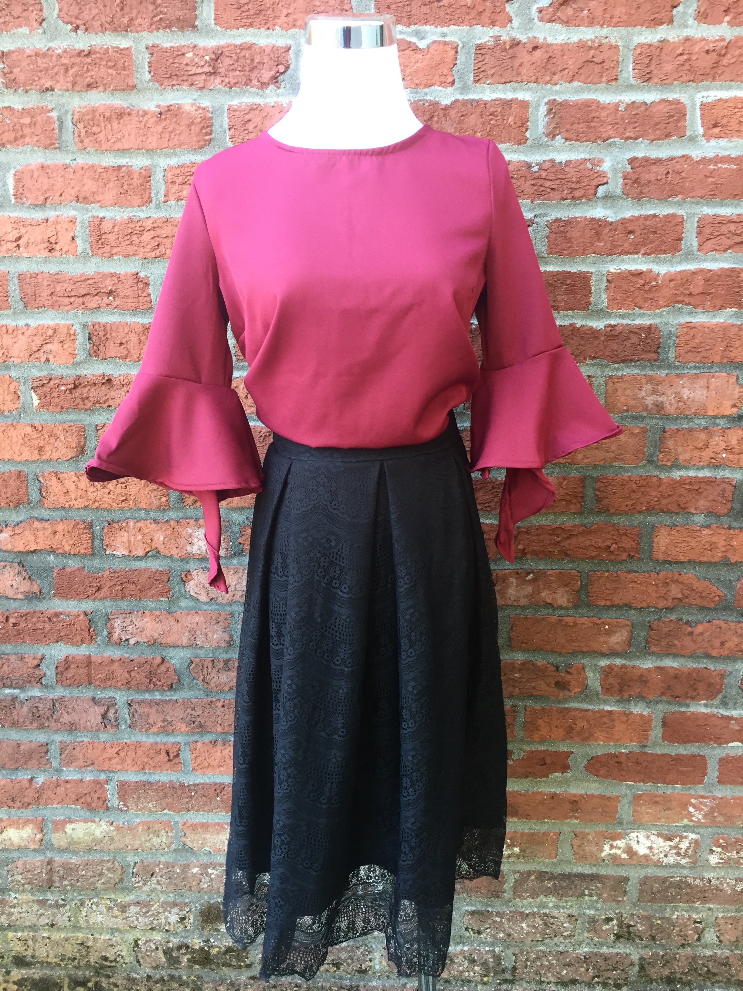 Bell Sleeve Blouse ($32) w/ Black Lace Skirt ($35)