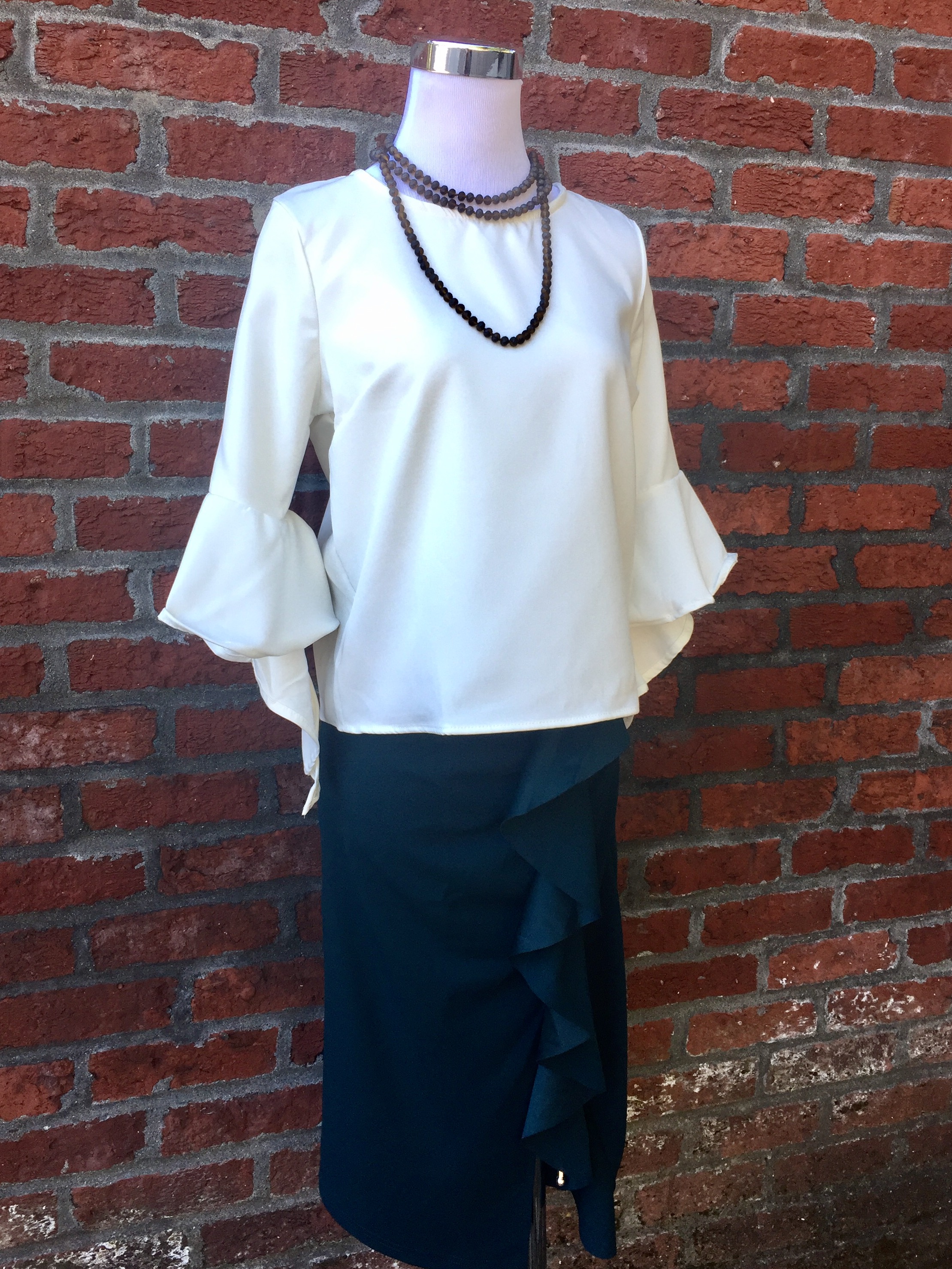 Bell Sleeve Blouse ($32) w/ Emerald Skirt ($34)