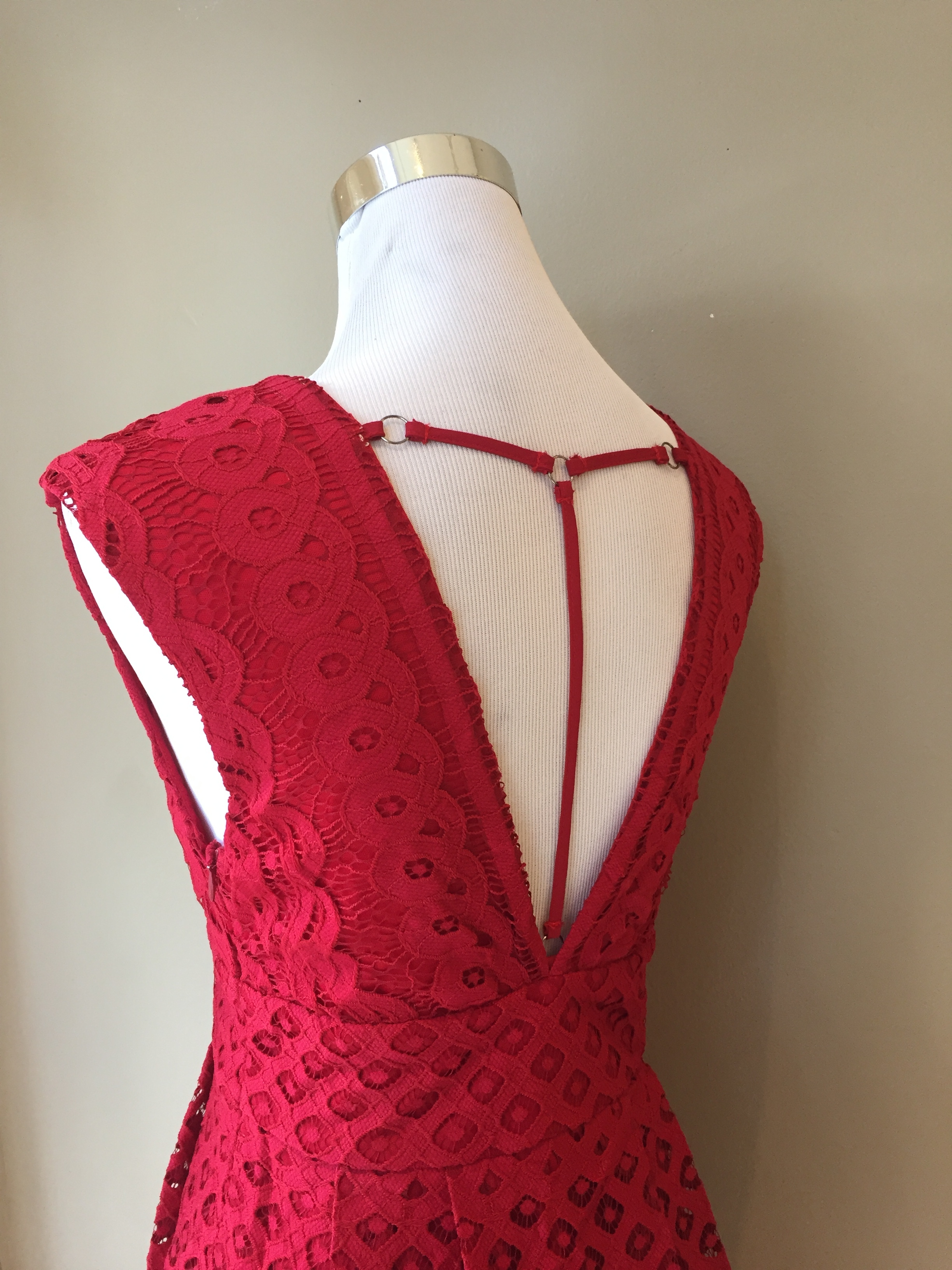 Red lace v-neck dress ($58)