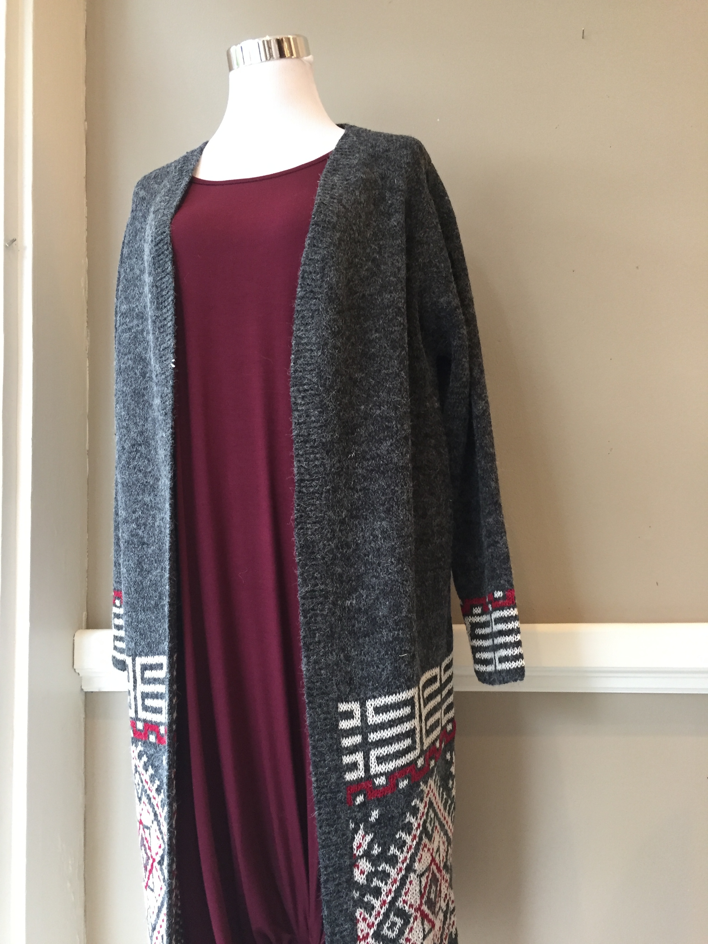 Charcoal and red duster ($45)