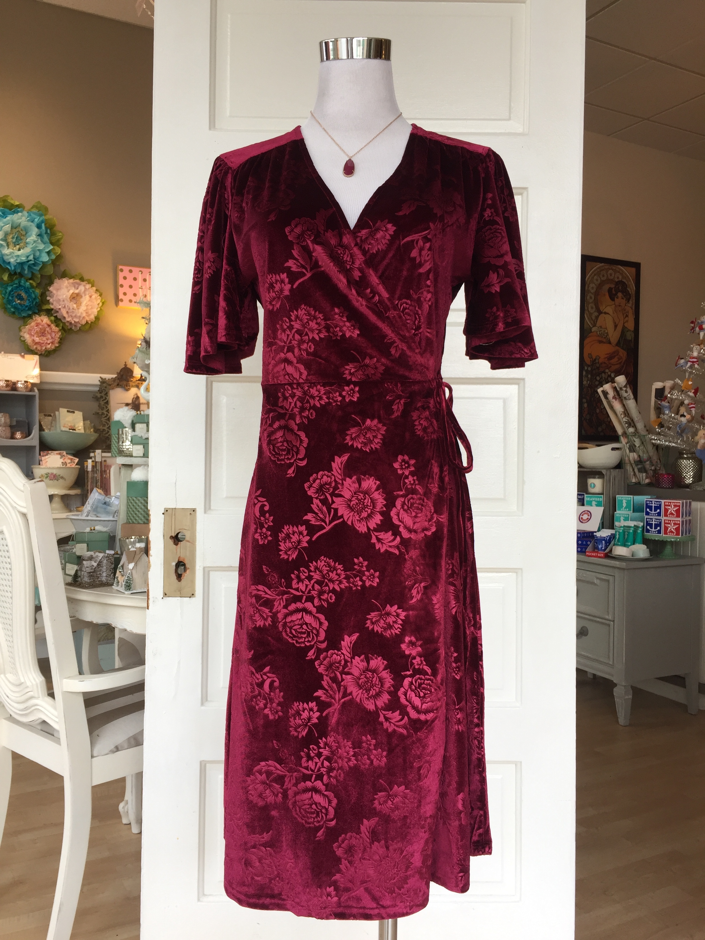 Velvet floral wrap dress ($45)