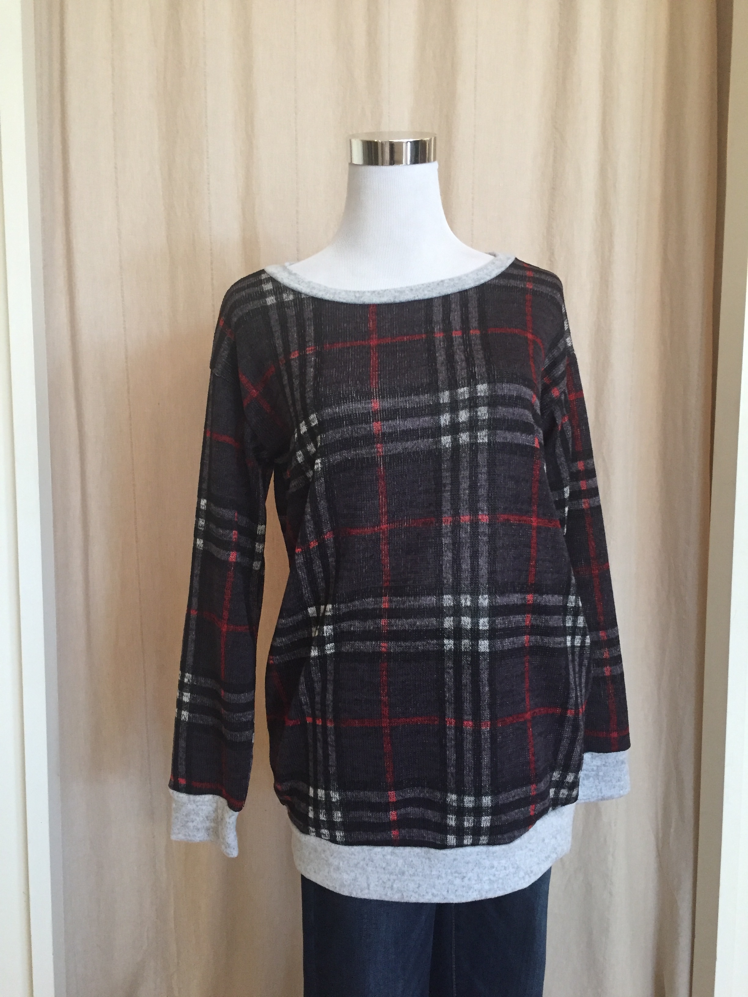 White Birch Plaid Top (Light and Dark Grey $32)