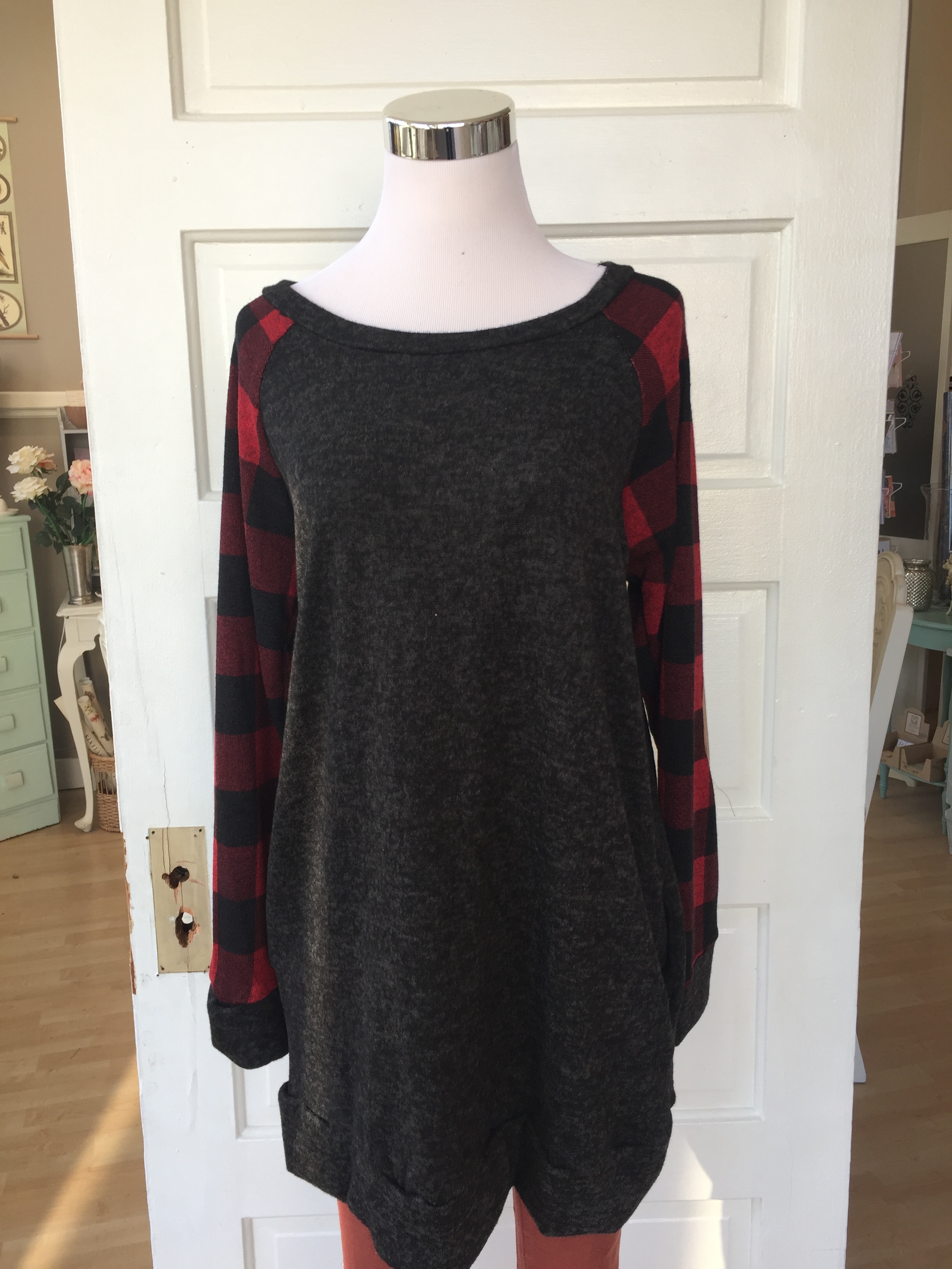 Plaid Sleeve Tunic $38