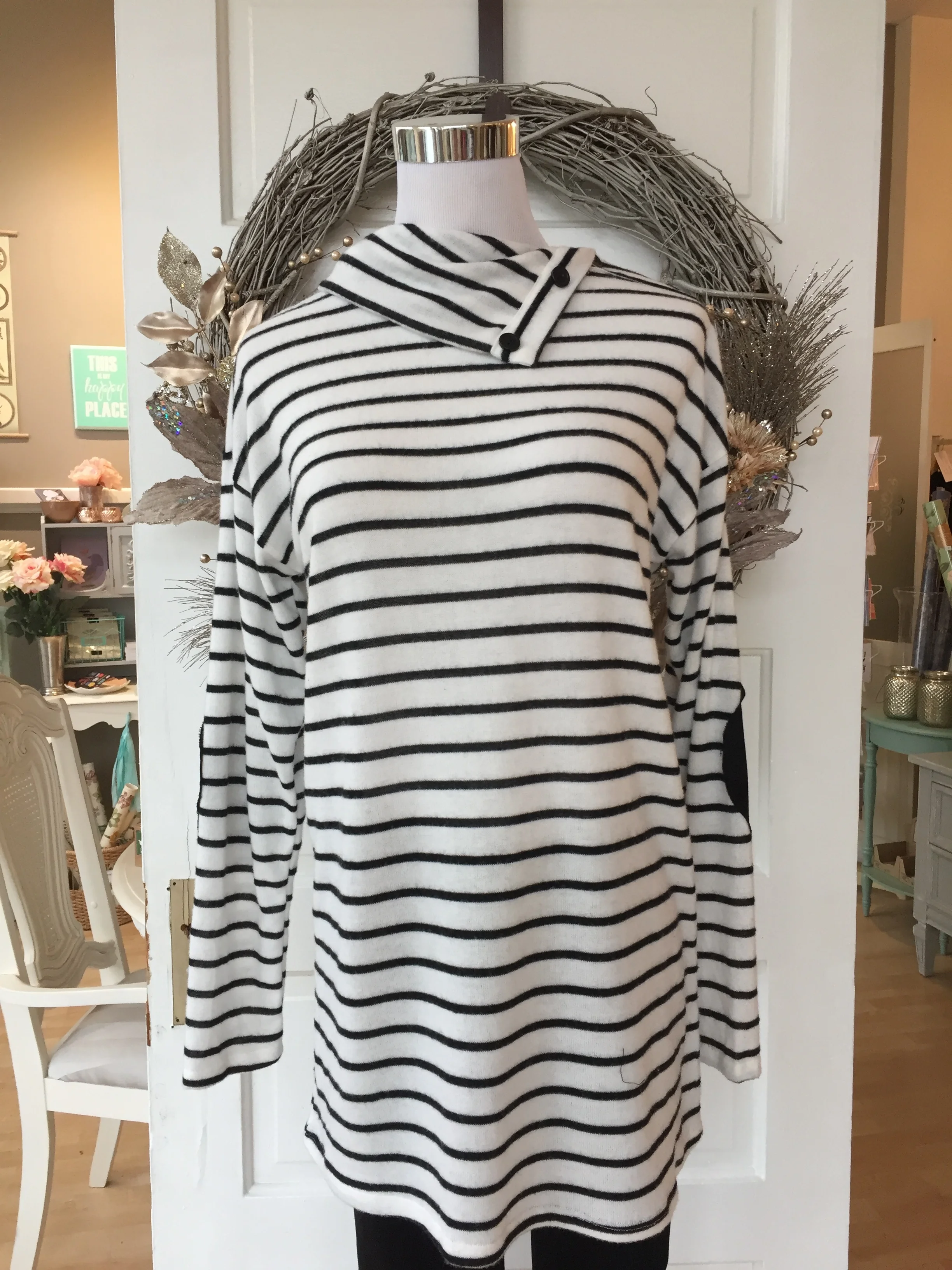 Black and White Cowl w/Buttons $42