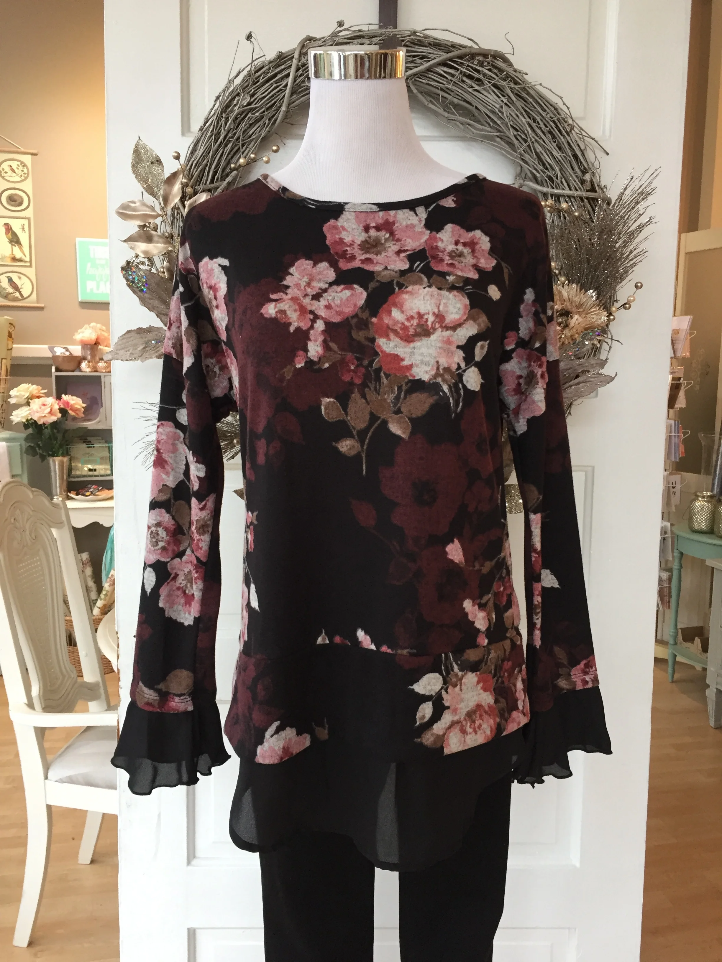 Black Floral Top $34