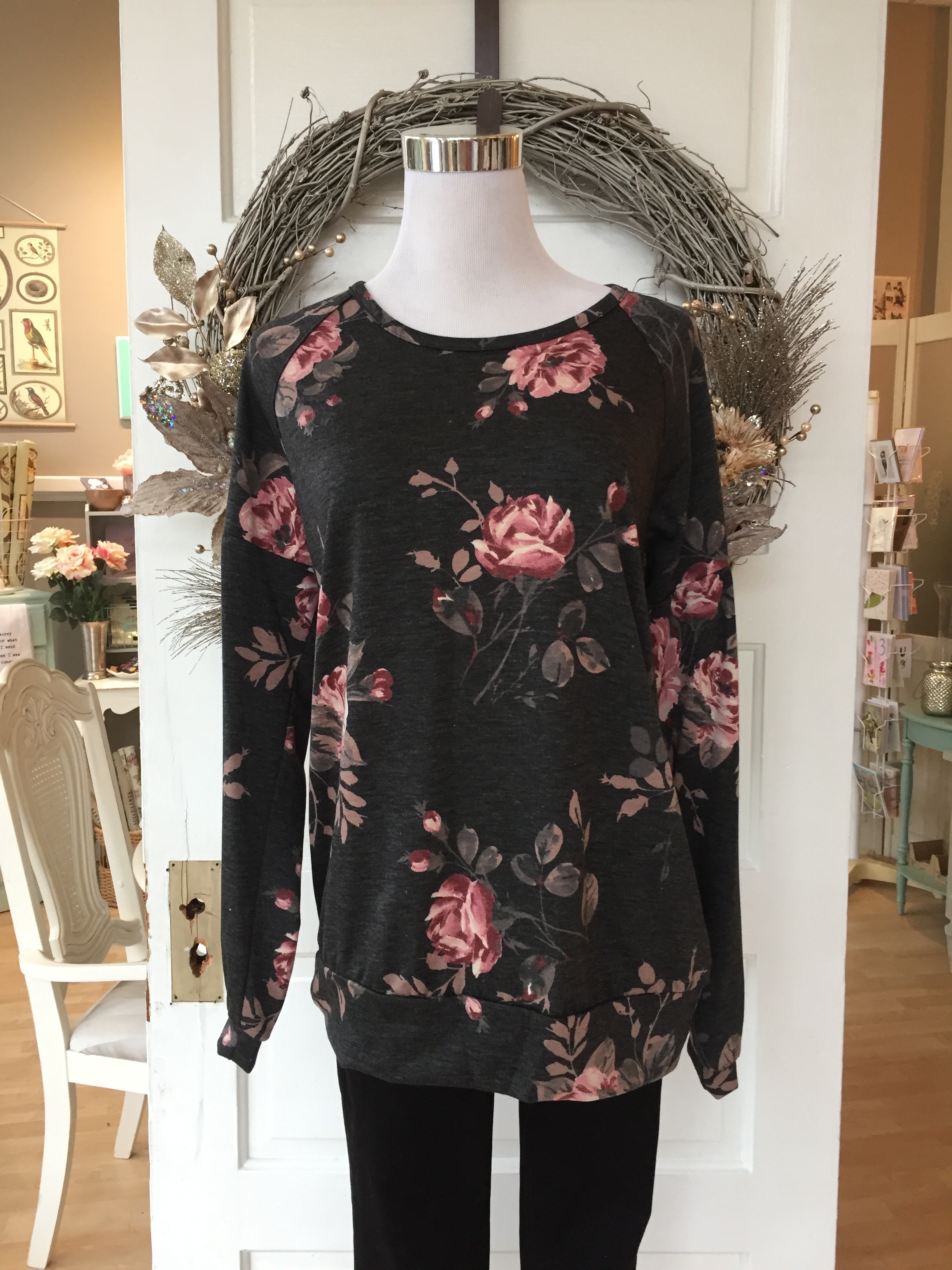 Charcoal Rose Top $35