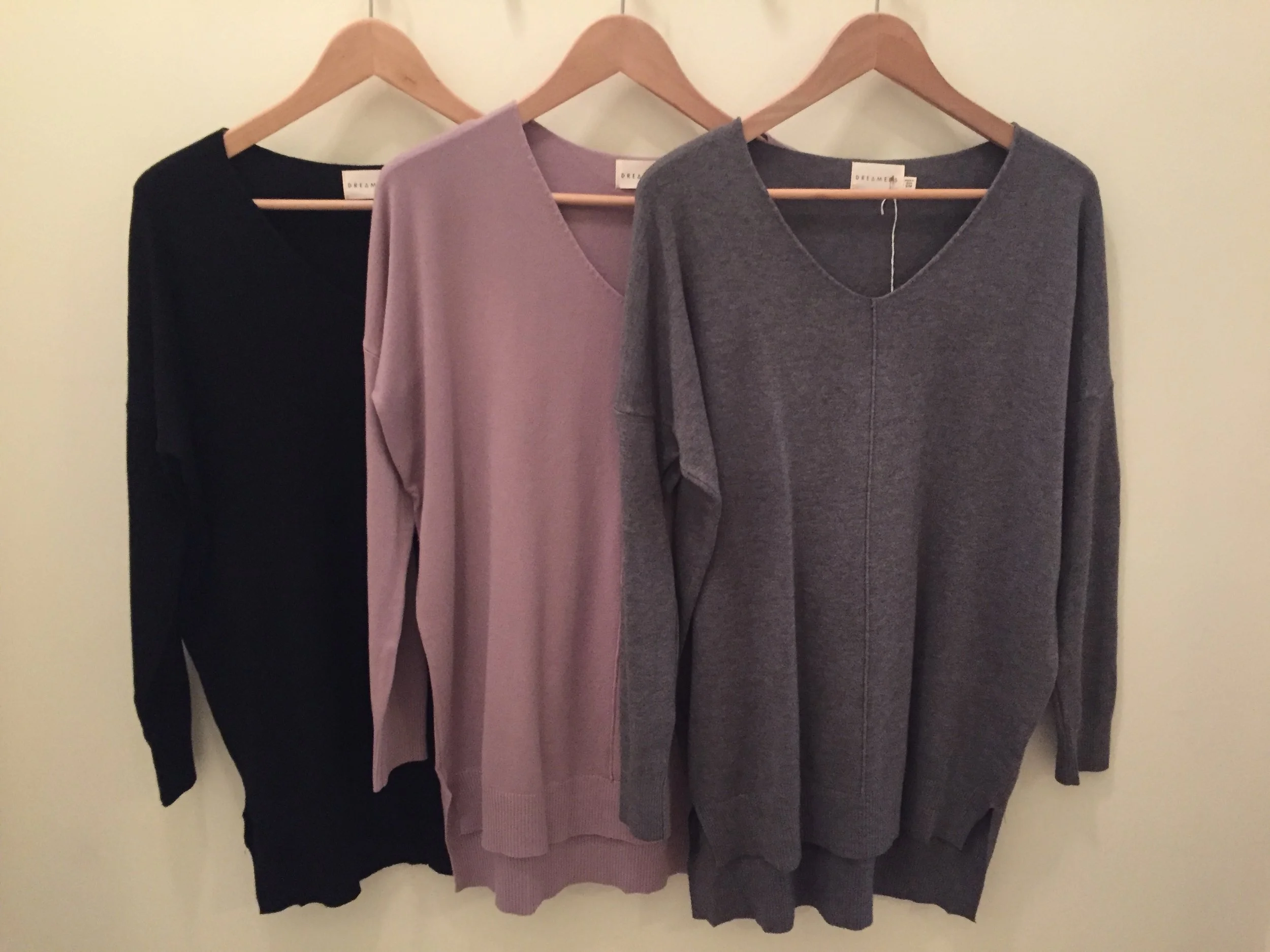 Dreamers V Neck $42 (Black, Light Plum, and Grey In Stock!)