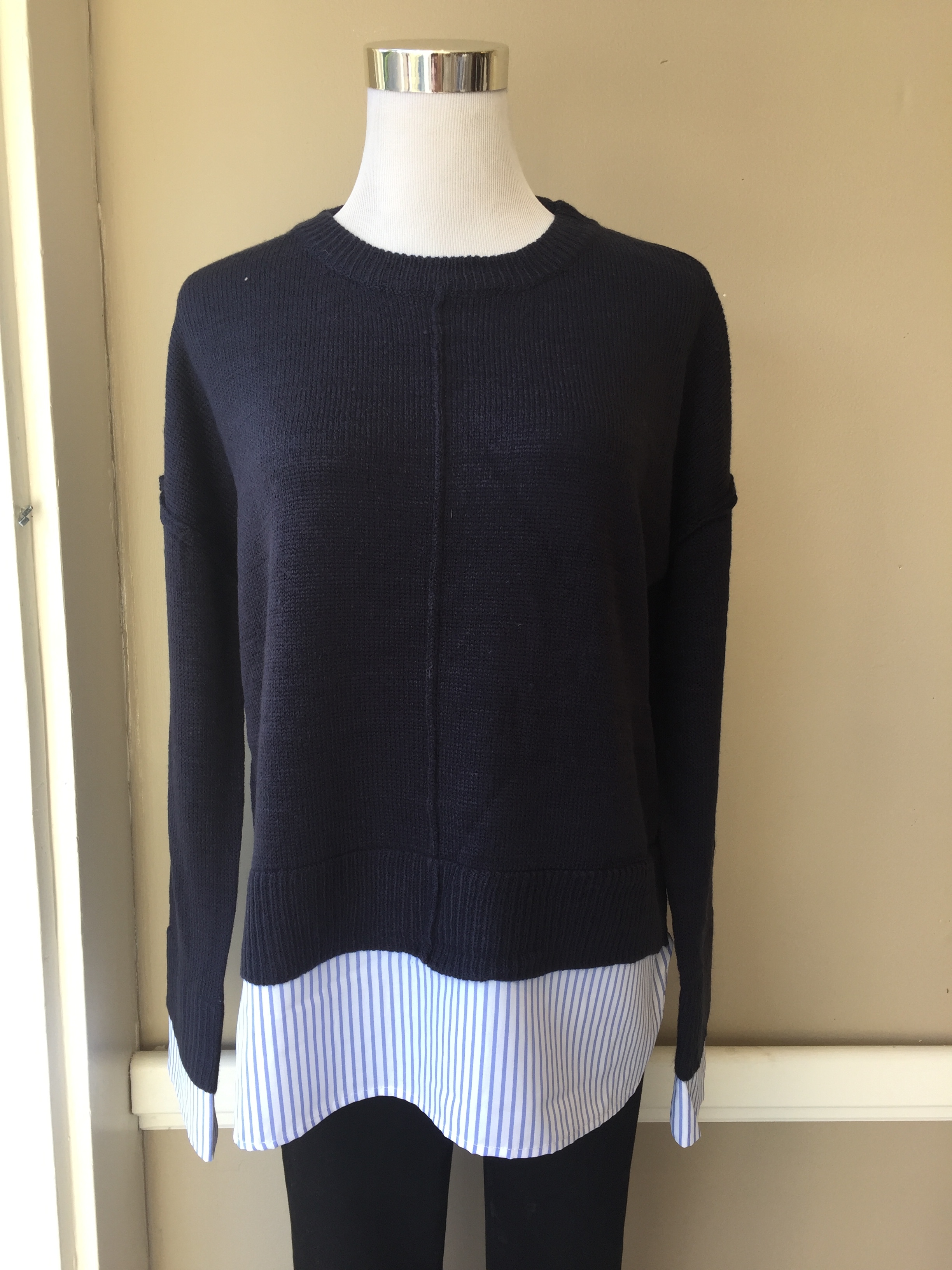 Navy Sweater w/ Stripe Detail $38