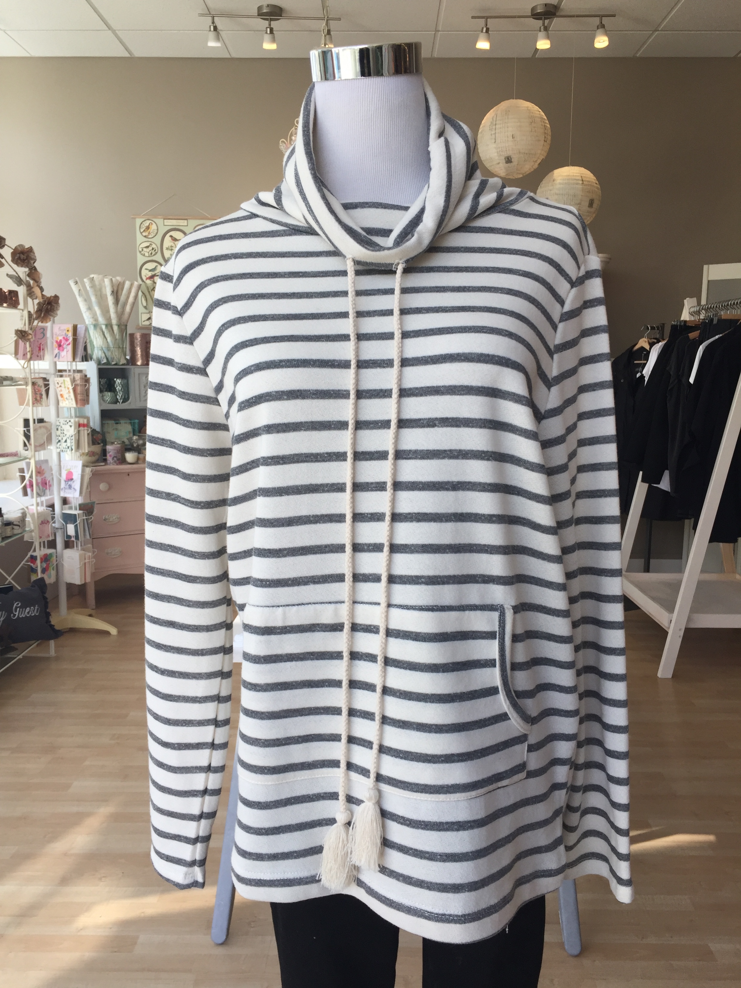 Striped Cowl Neck $38