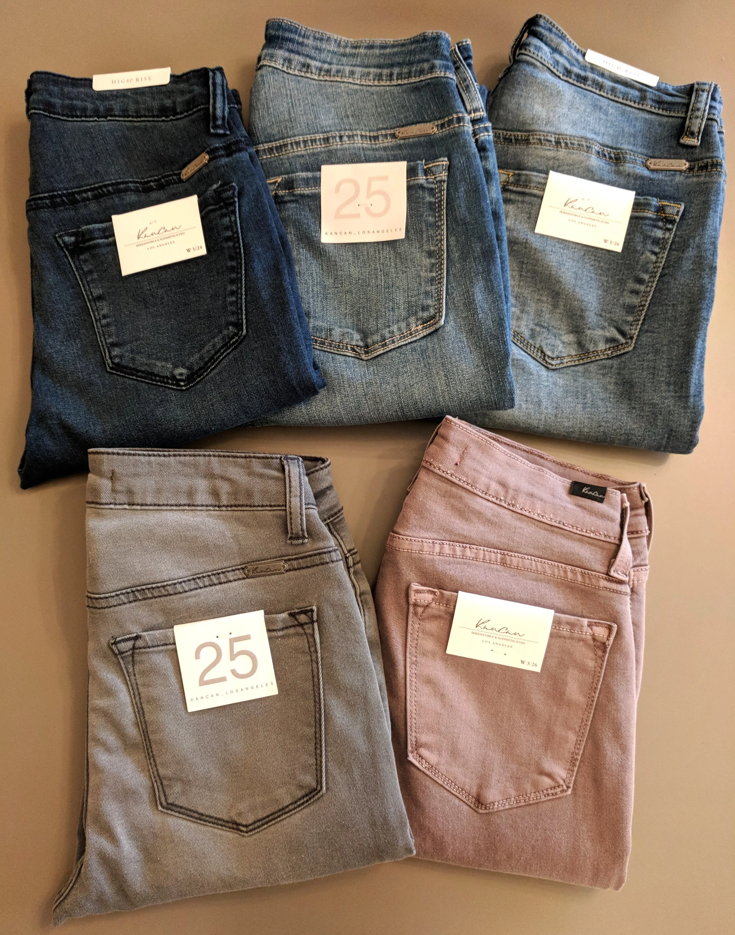 New KanCan High Rise Jeans in wood rose, grey, medium and dark wash demin $52