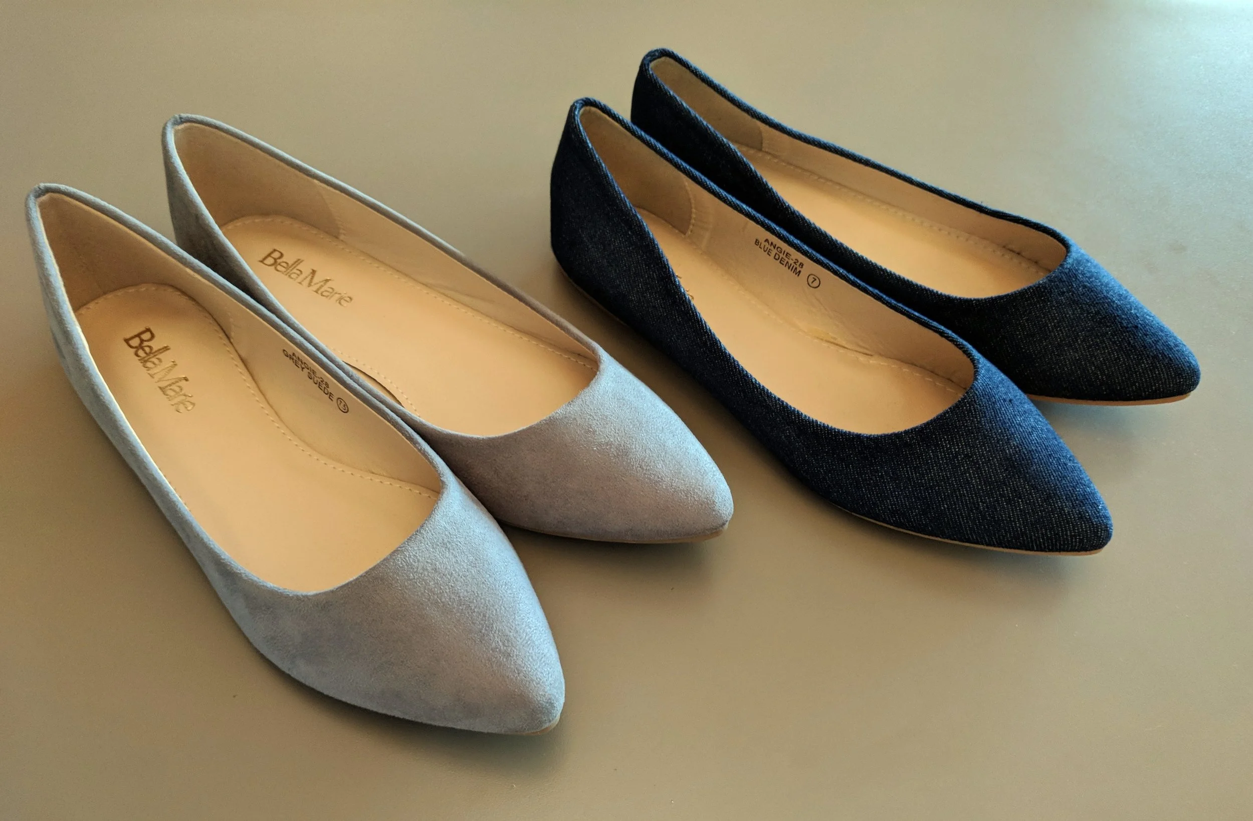 Grey and Denim Flats $28
