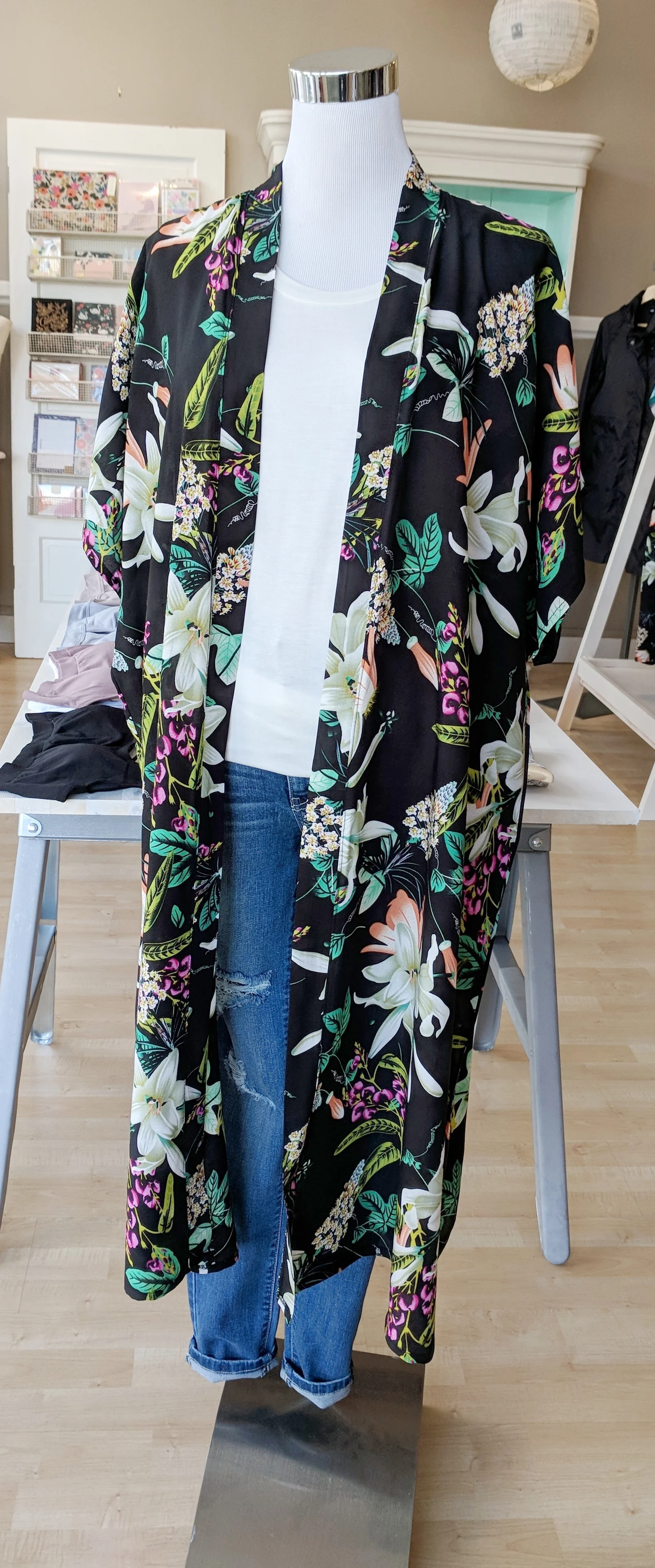 Black Floral Kimono $34