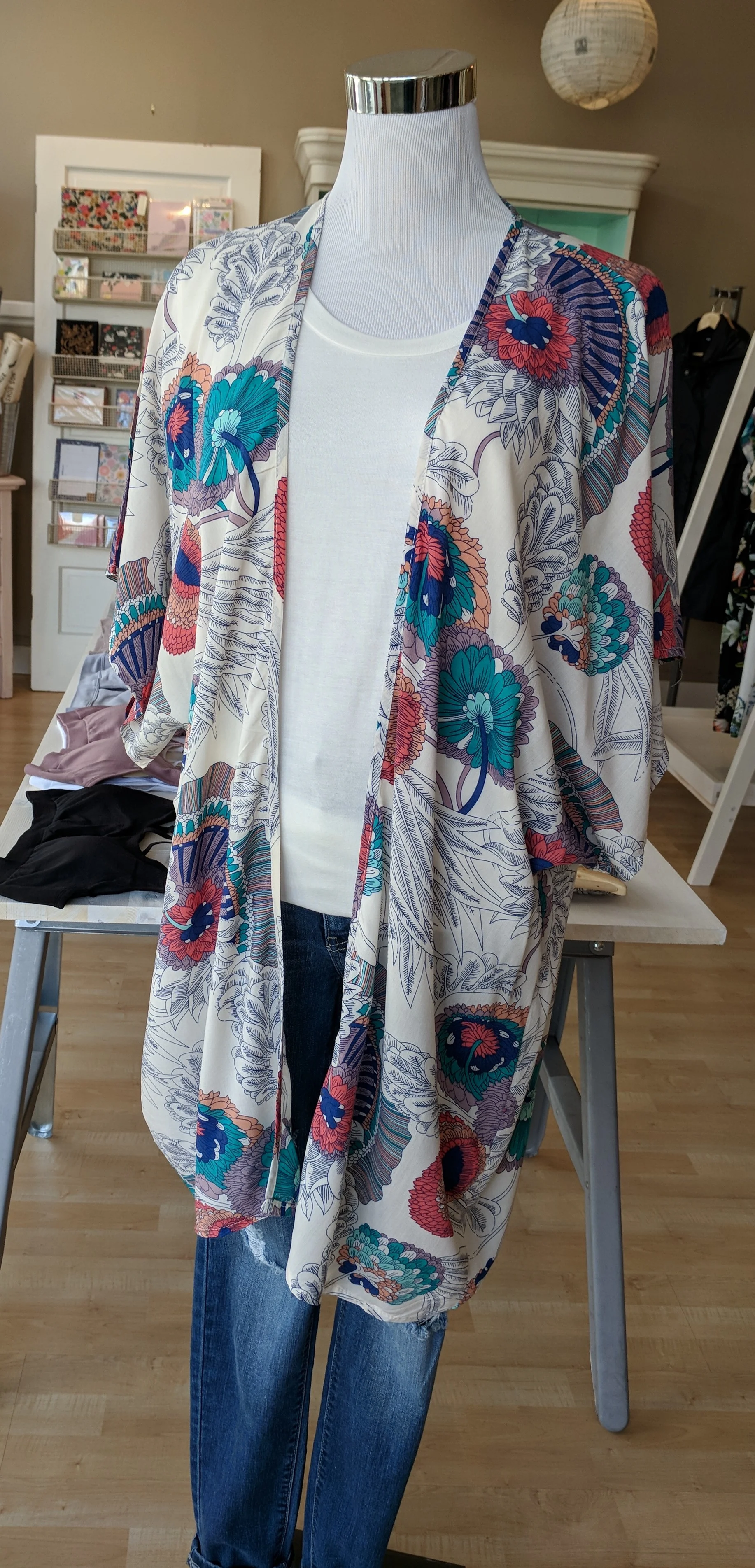 White Floral Kimono $34