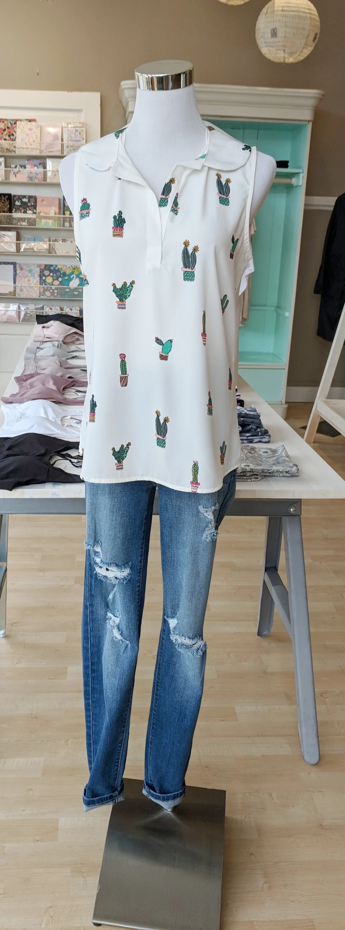Collar cactus print tank top $32