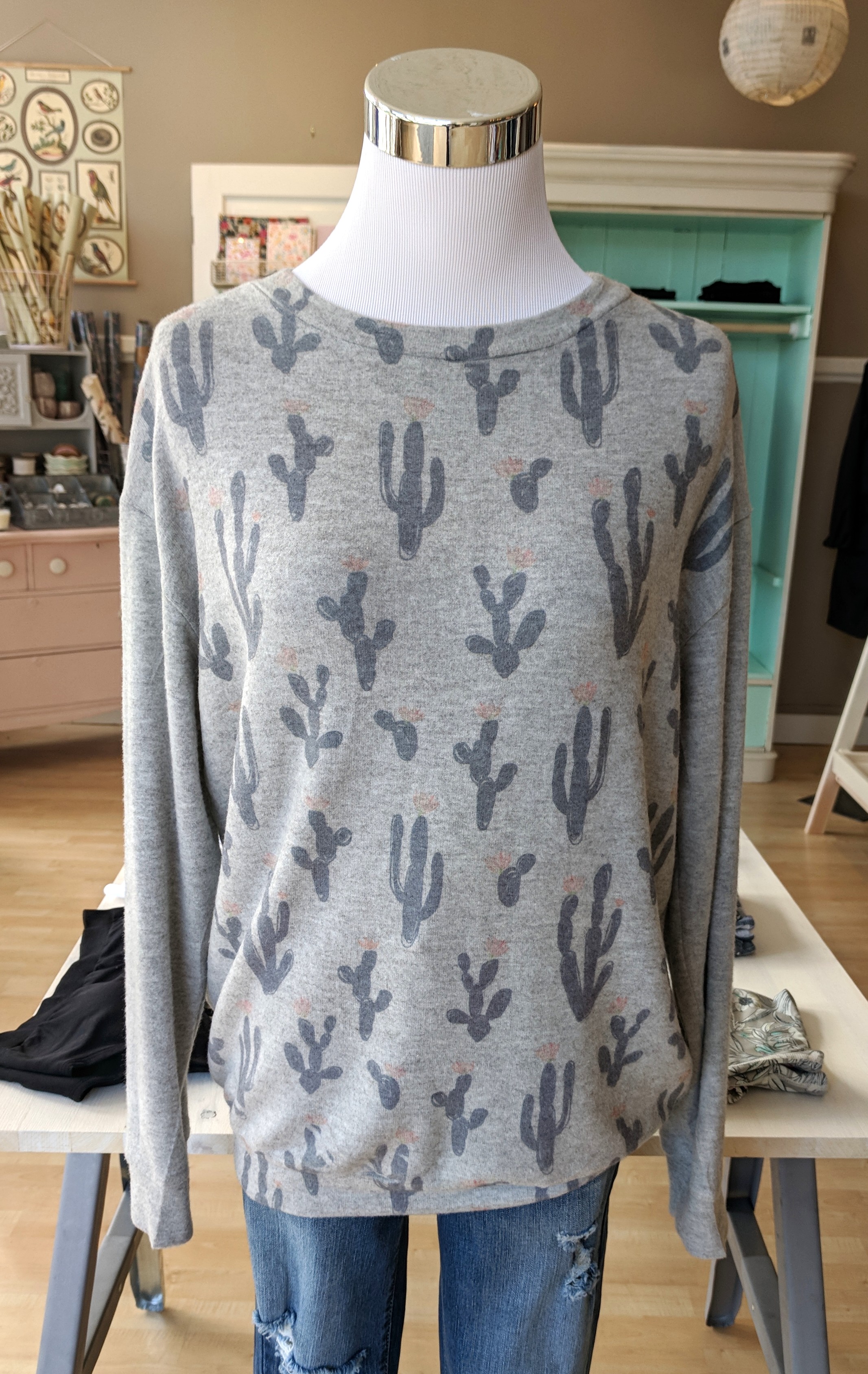 All over Grey cactus print sweater $34
