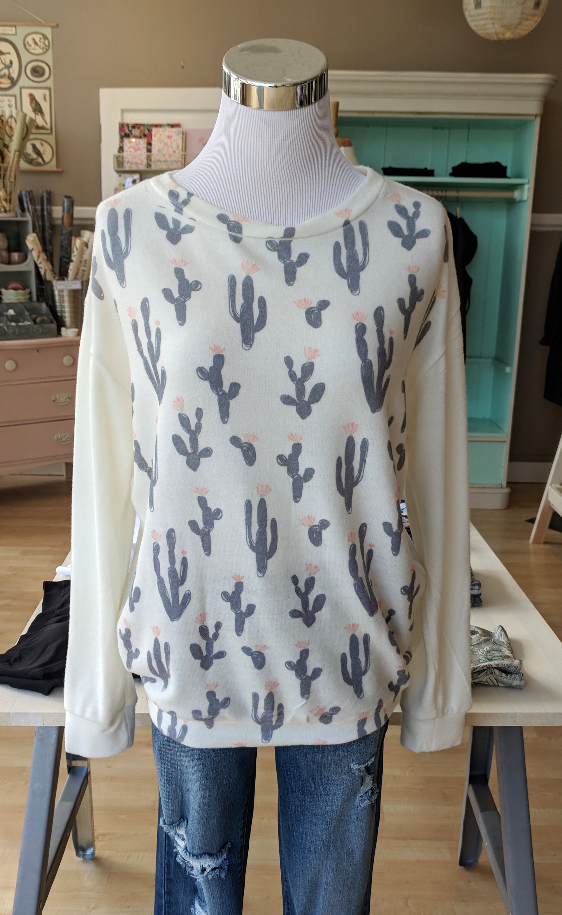 All over Ivory cactus print sweater $34