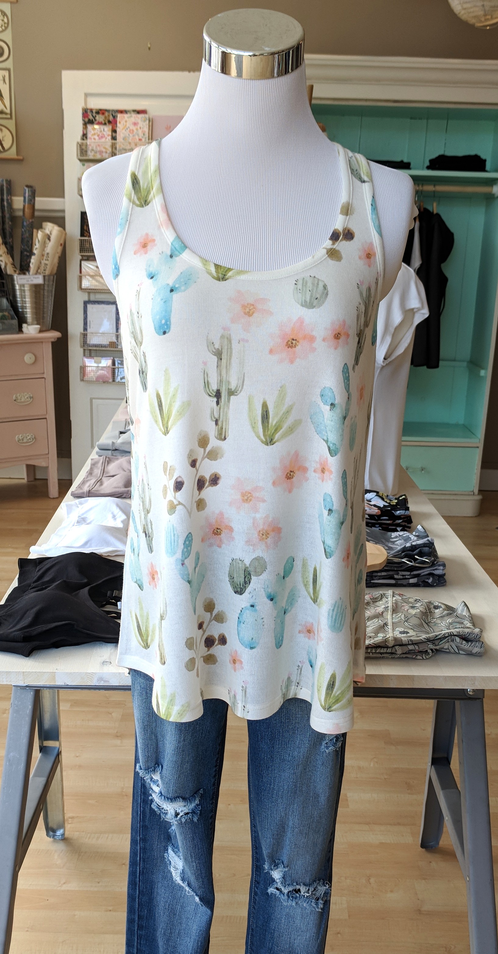 All over cactus print tank top $26