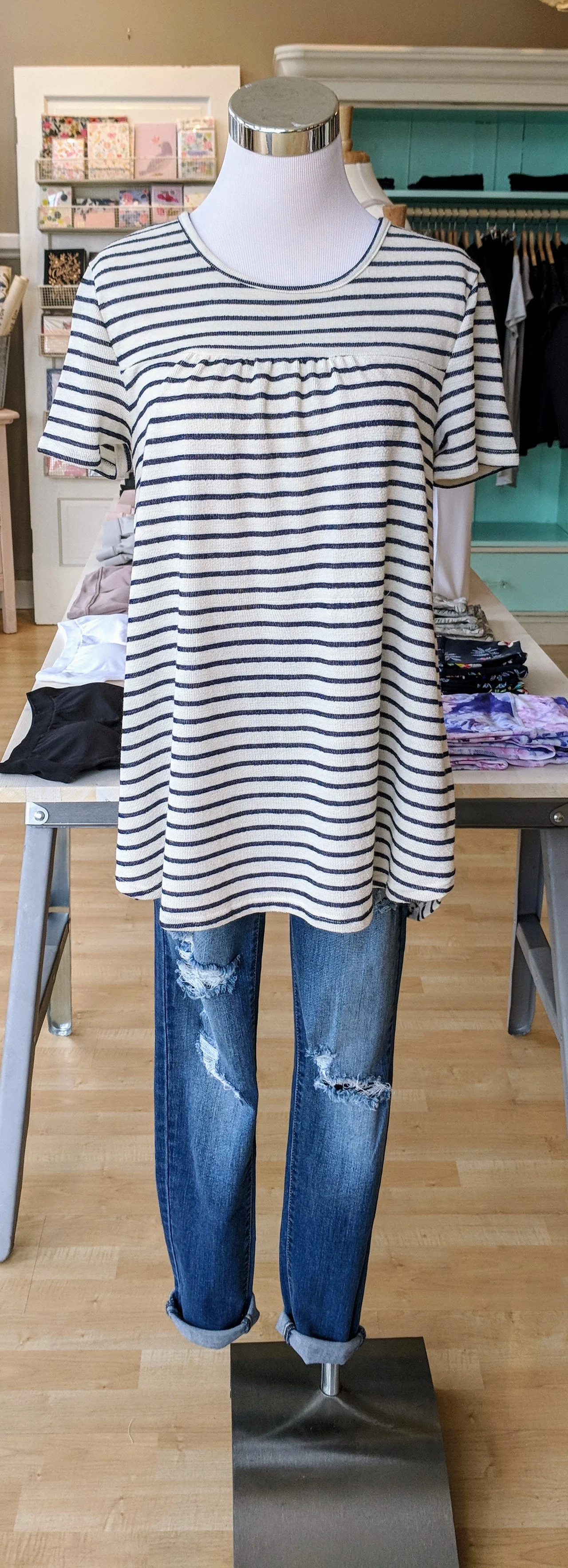 Navy and white stripe top $32